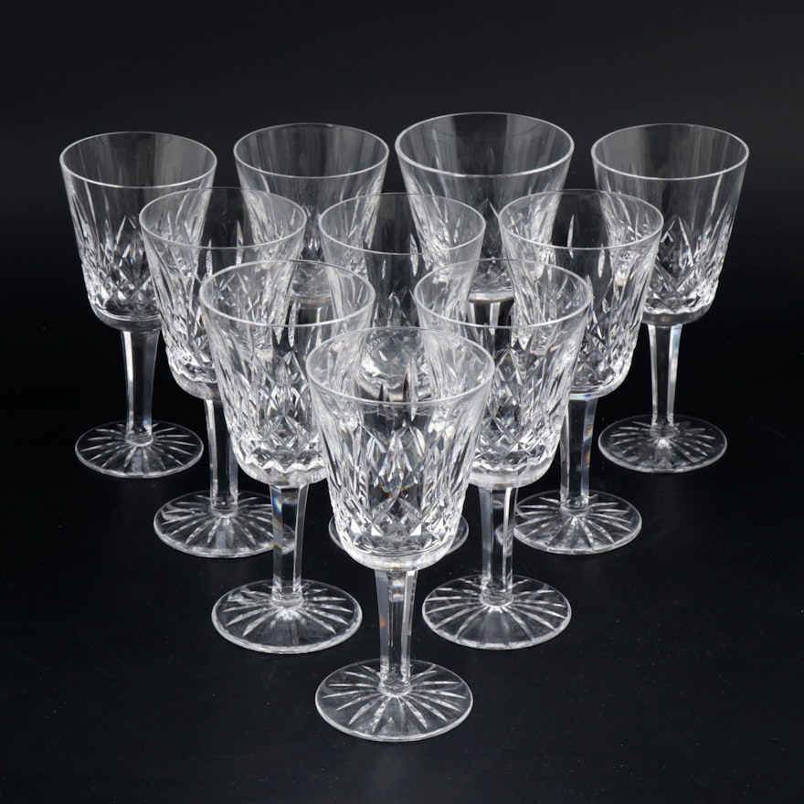Waterford Crystal "Lismore" Wine Glasses and Water Goblet, Late 20th Century