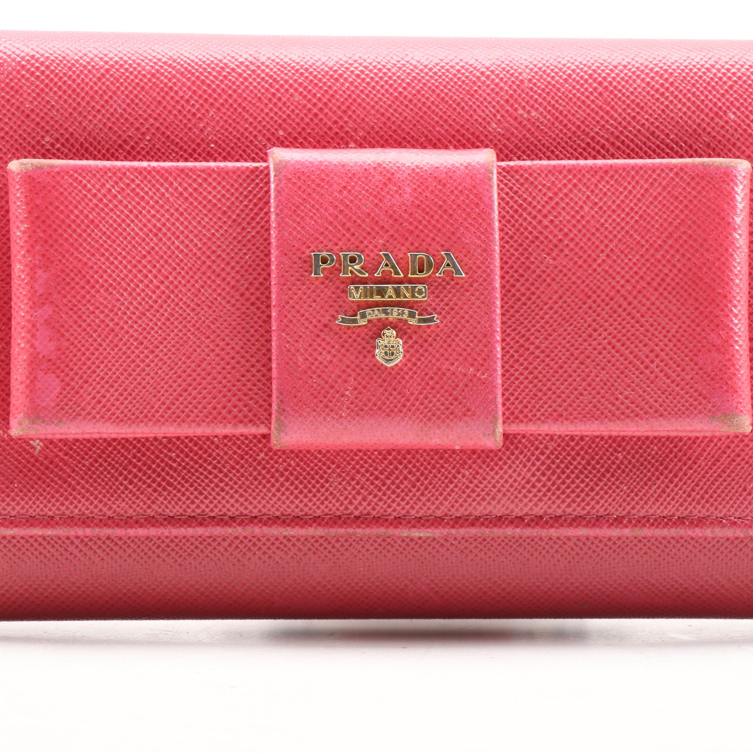 Prada Pink Saffiano Leather Bow Wallet