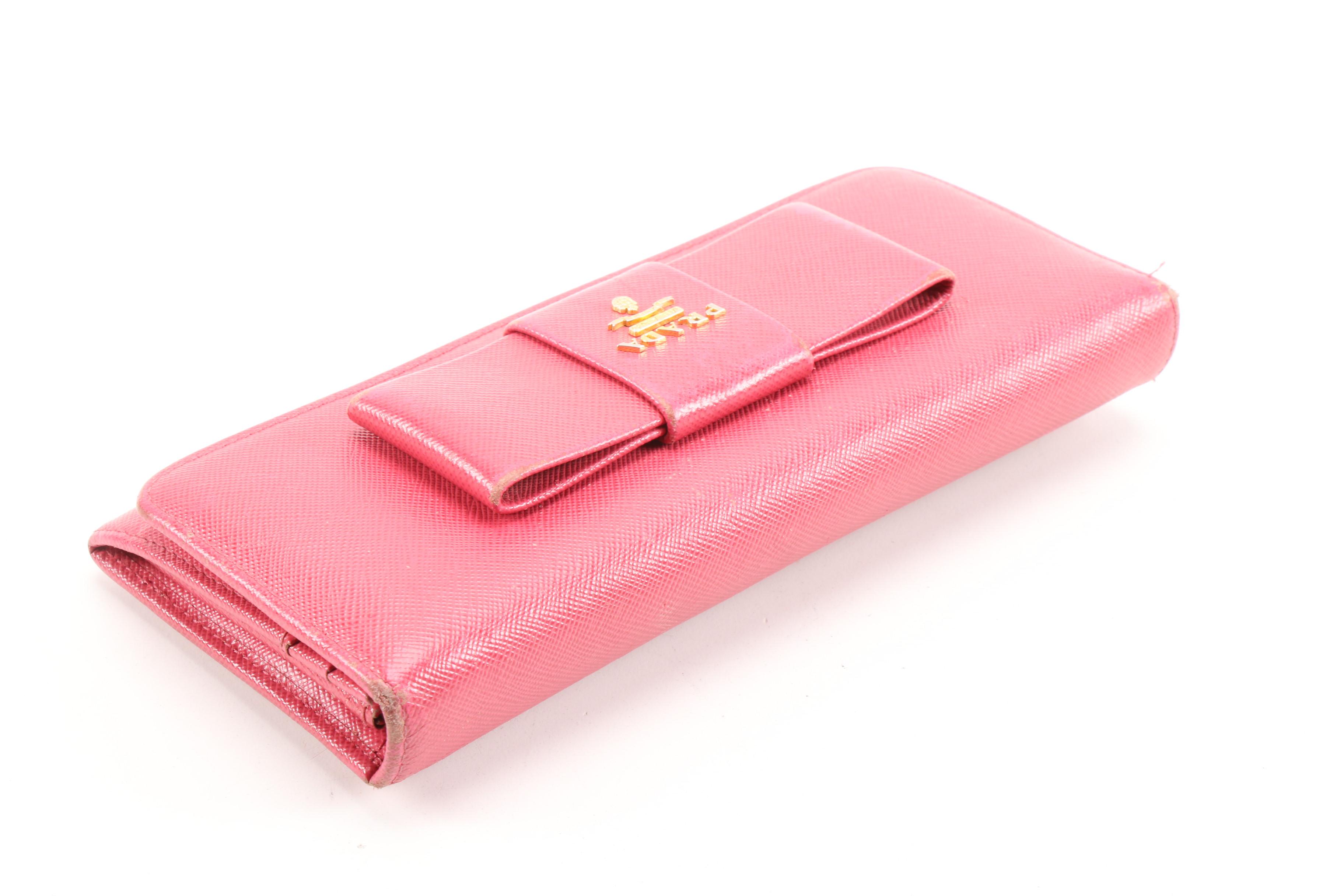 Prada Pink Saffiano Leather Bow Wallet