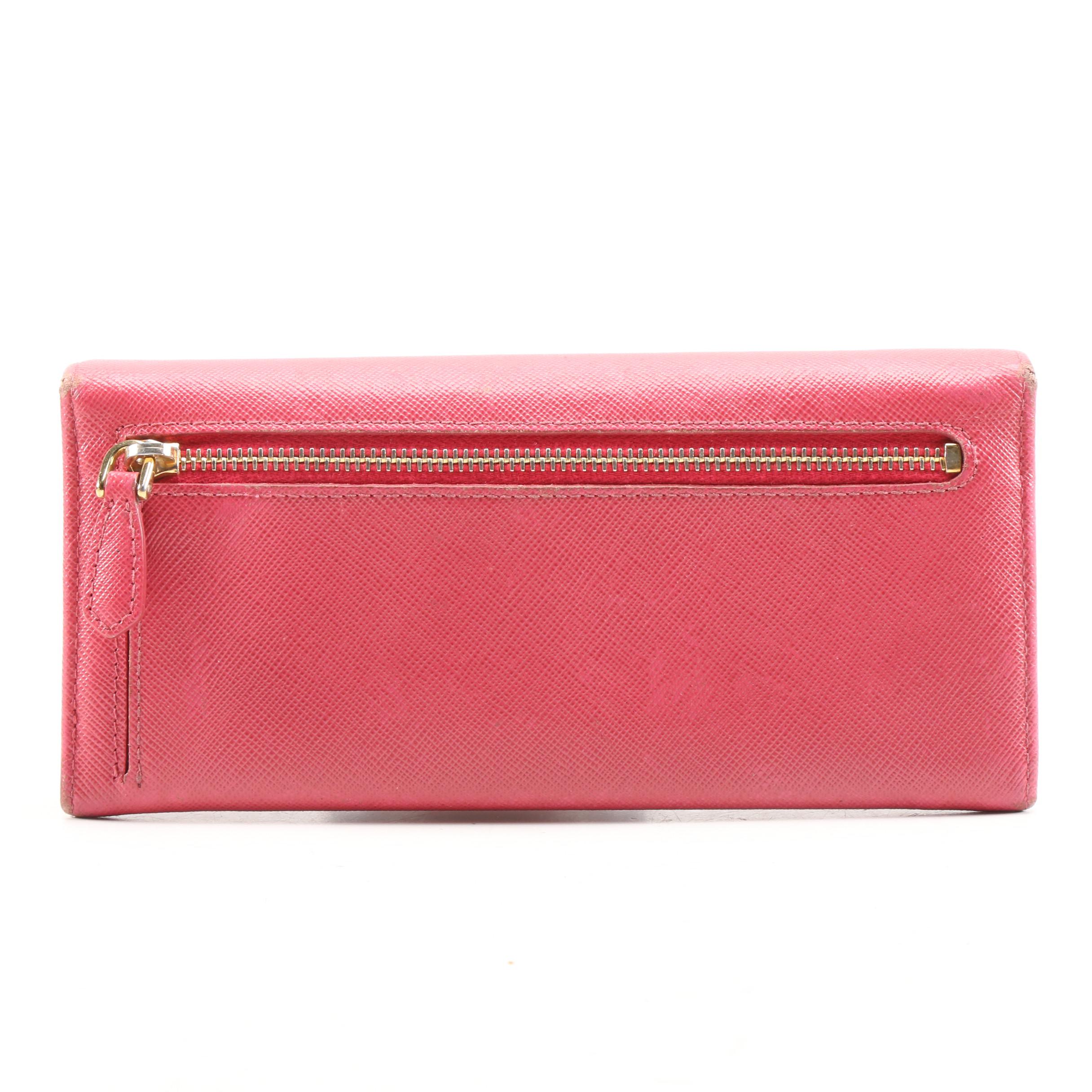 Prada Pink Saffiano Leather Bow Wallet