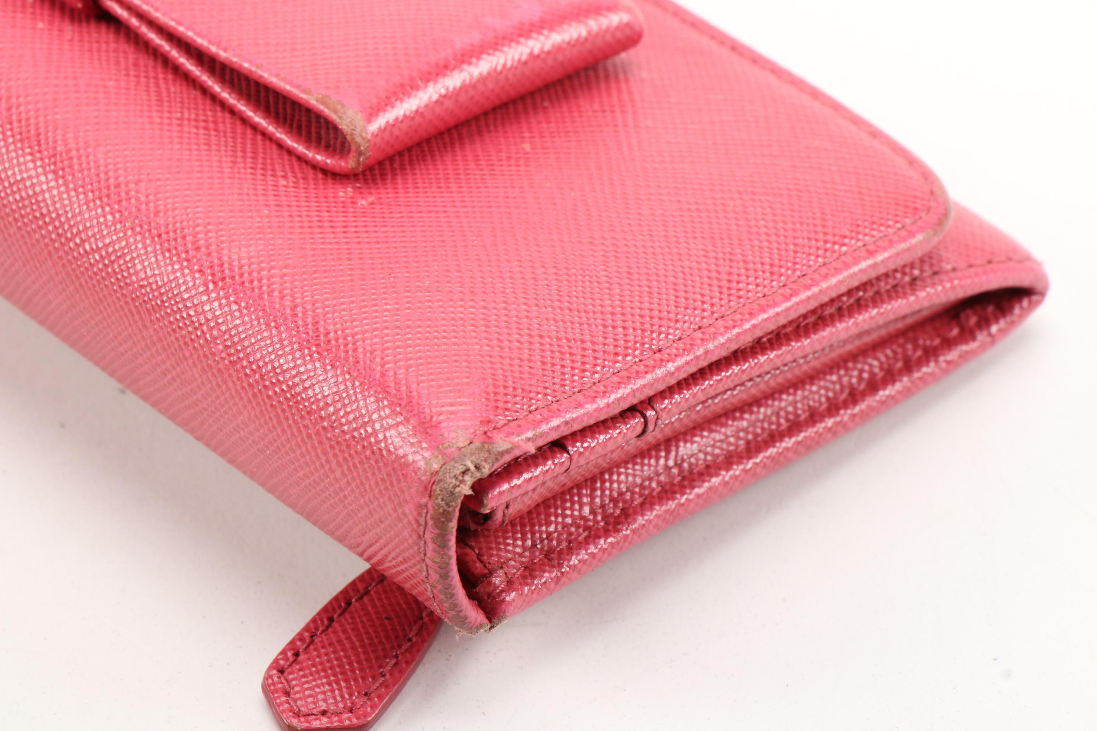 Prada Pink Saffiano Leather Bow Wallet