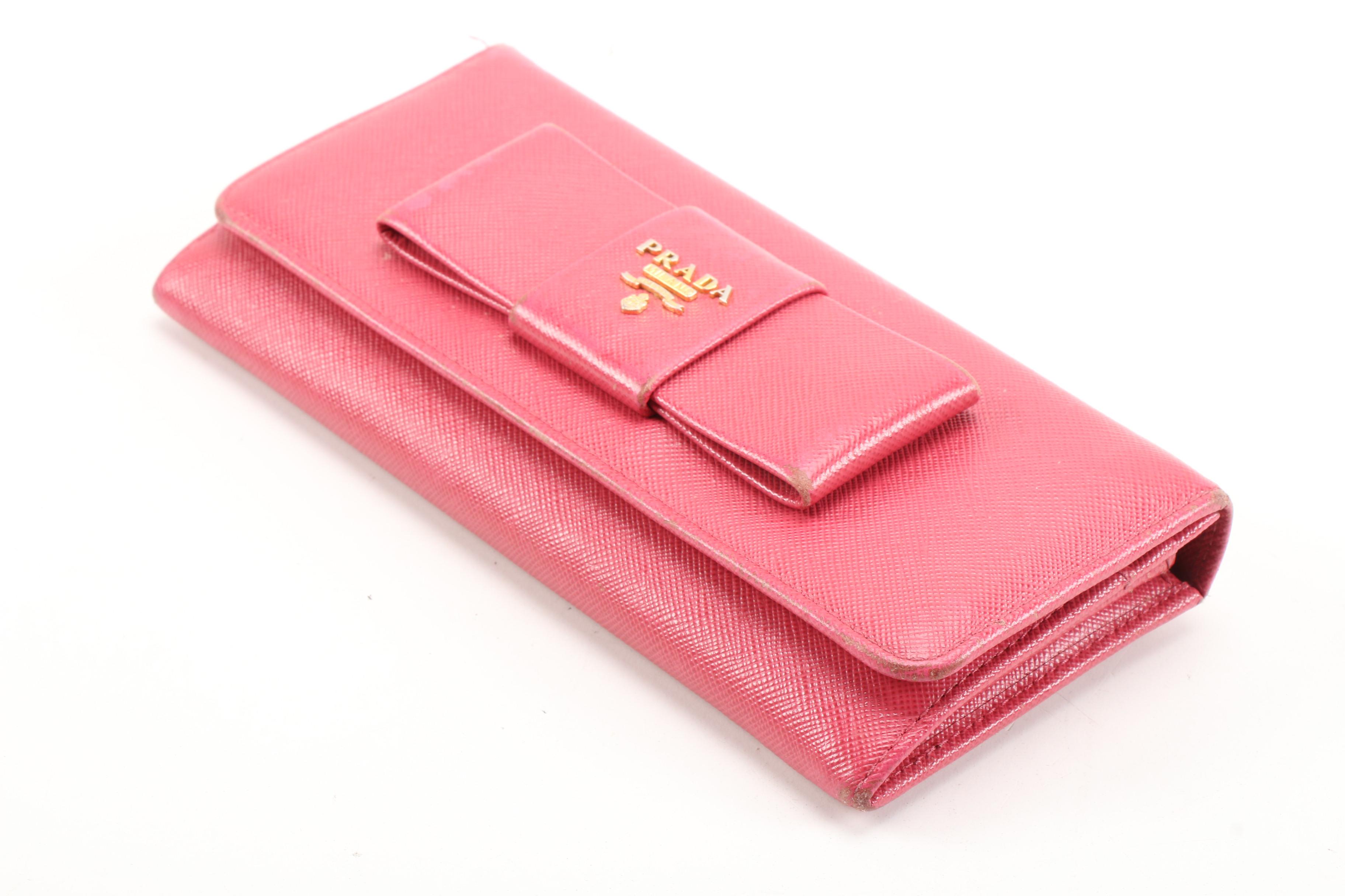 Prada Pink Saffiano Leather Bow Wallet