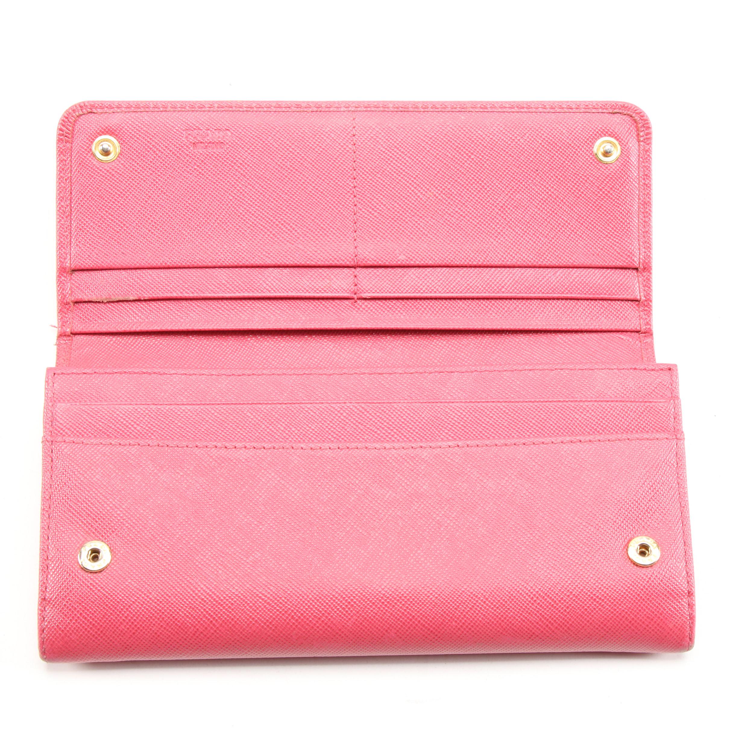 Prada Pink Saffiano Leather Bow Wallet