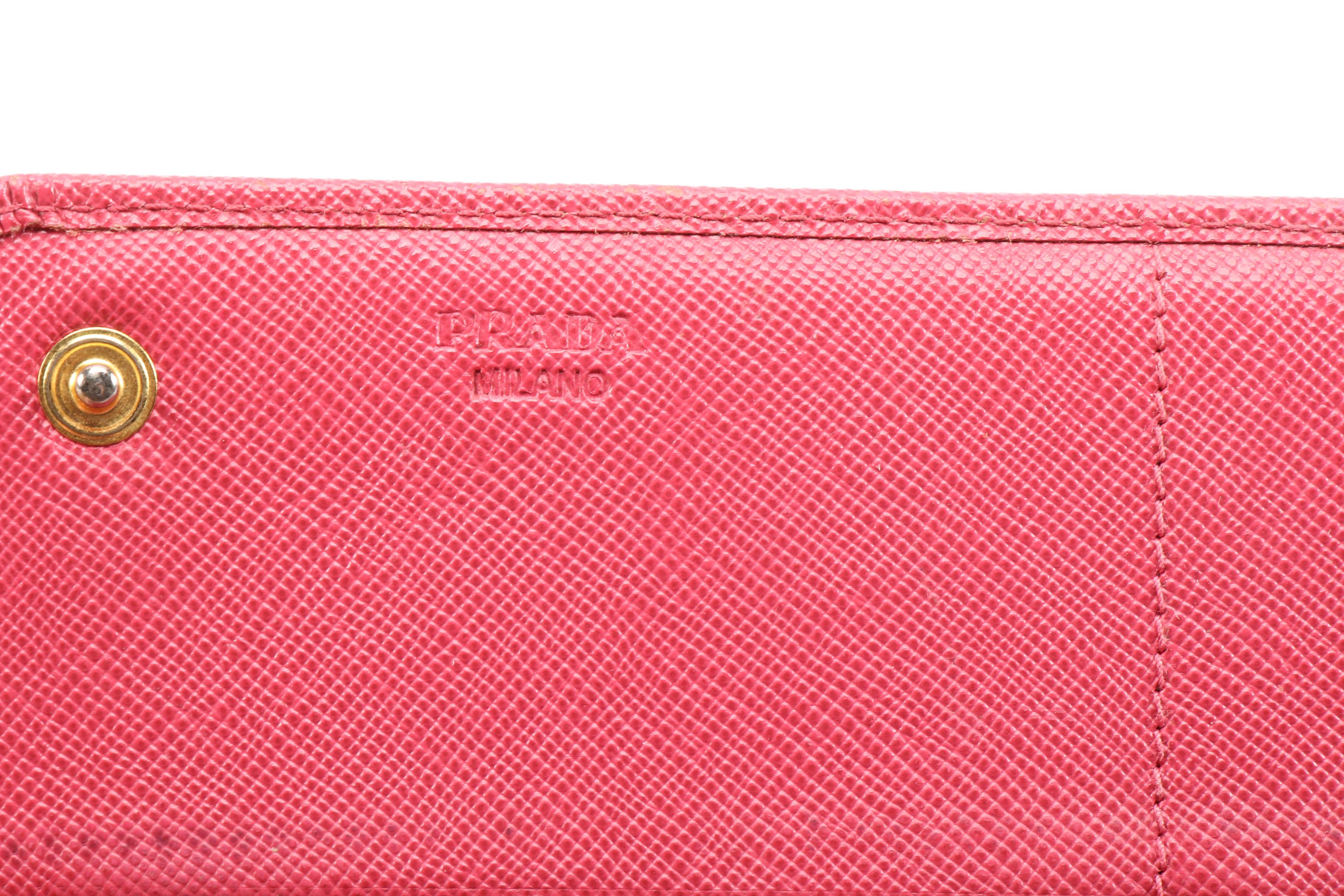 Prada Pink Saffiano Leather Bow Wallet