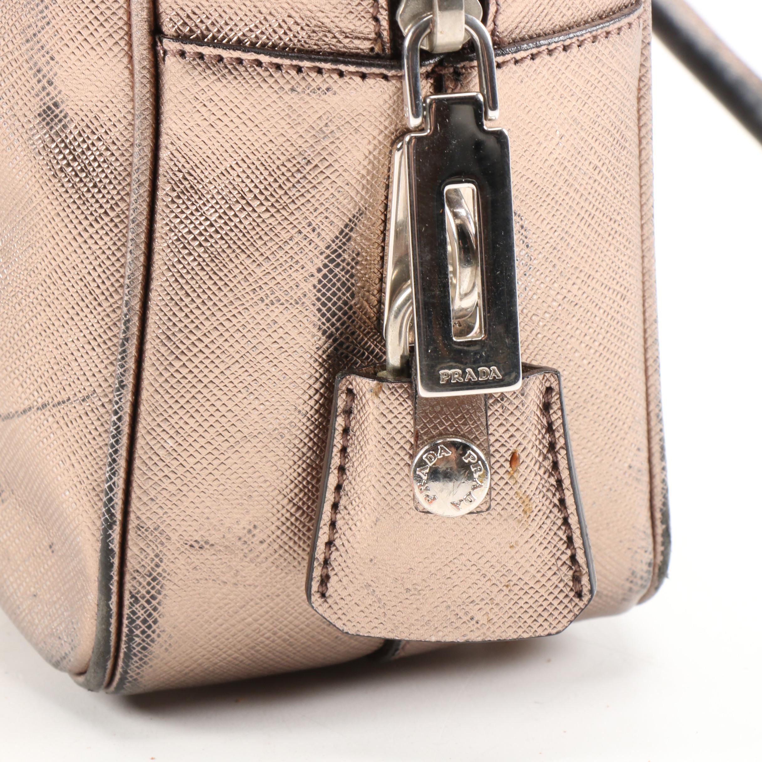 Prada Metallic Pewter Saffiano Leather Satchel