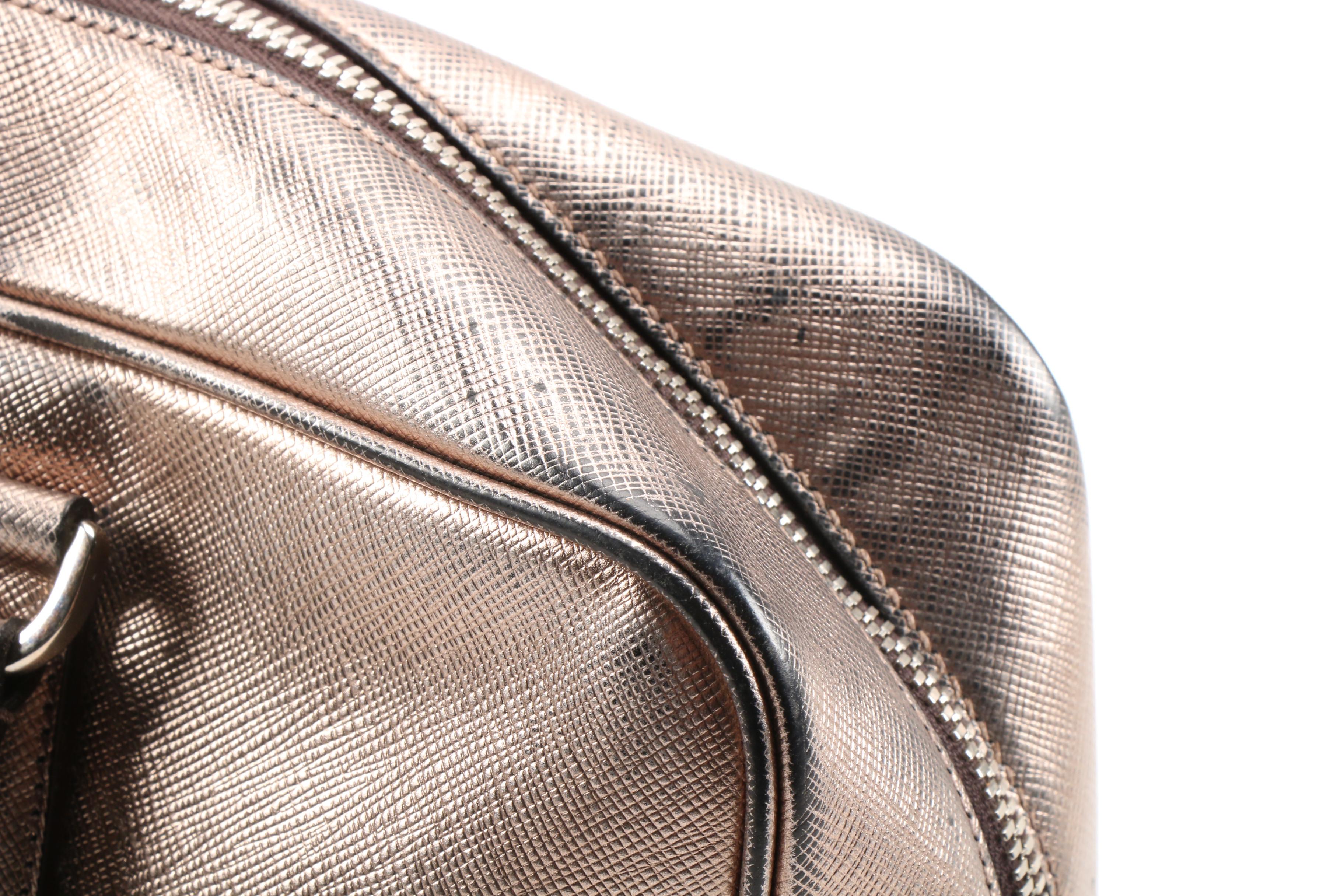 Prada Metallic Pewter Saffiano Leather Satchel