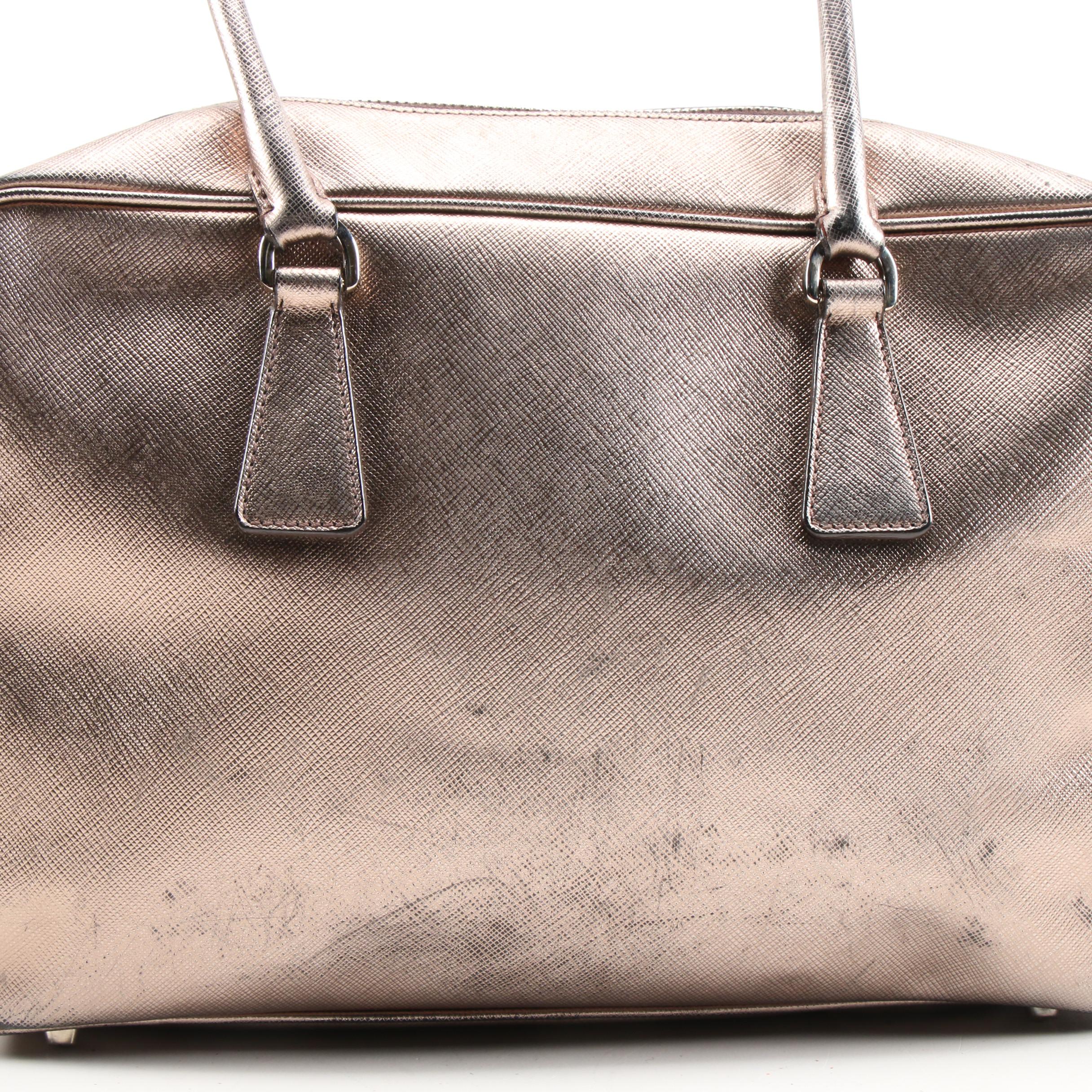 Prada Metallic Pewter Saffiano Leather Satchel