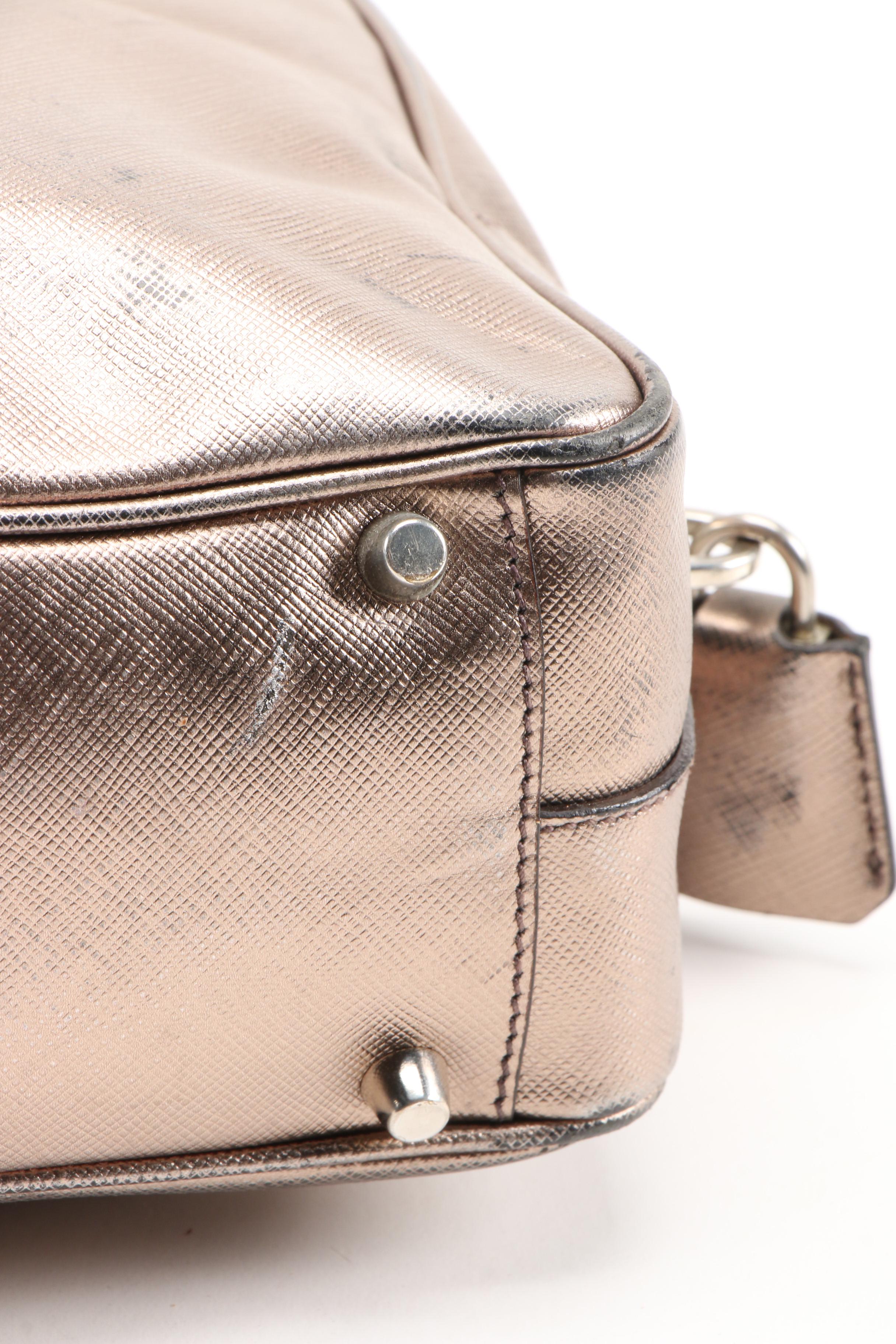 Prada Metallic Pewter Saffiano Leather Satchel