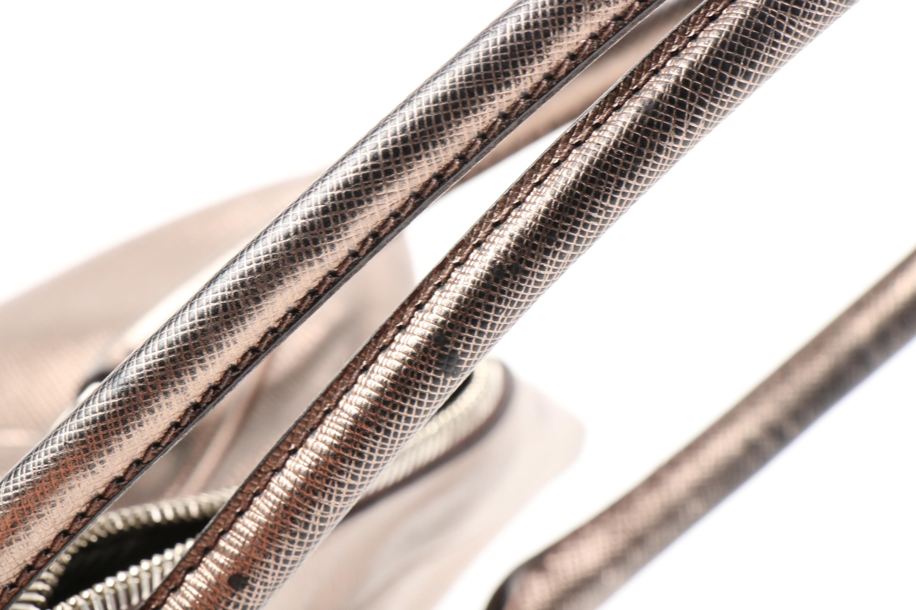 Prada Metallic Pewter Saffiano Leather Satchel