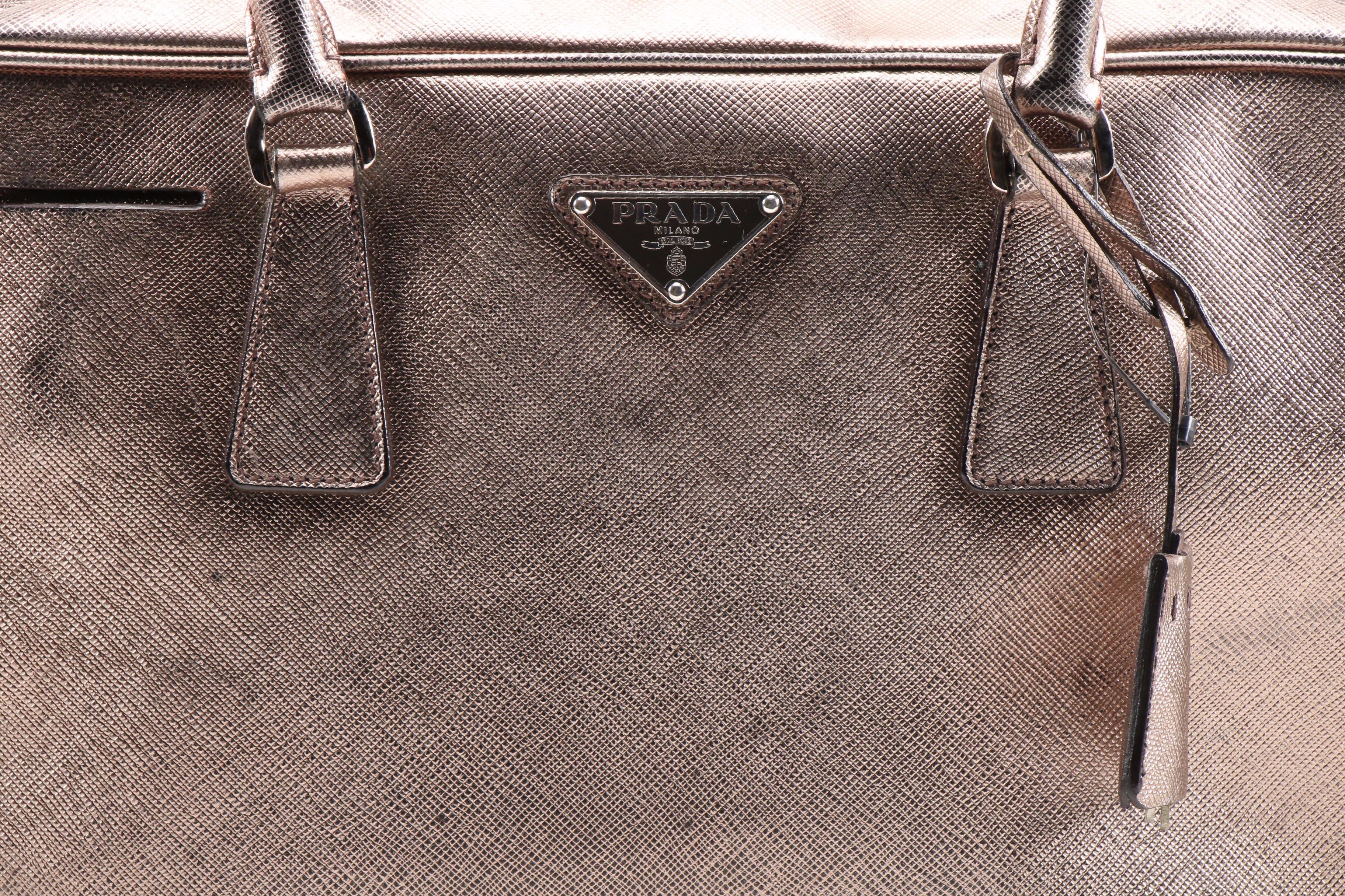 Prada Metallic Pewter Saffiano Leather Satchel