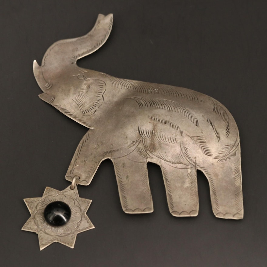Glass Elephant and Star Brooch