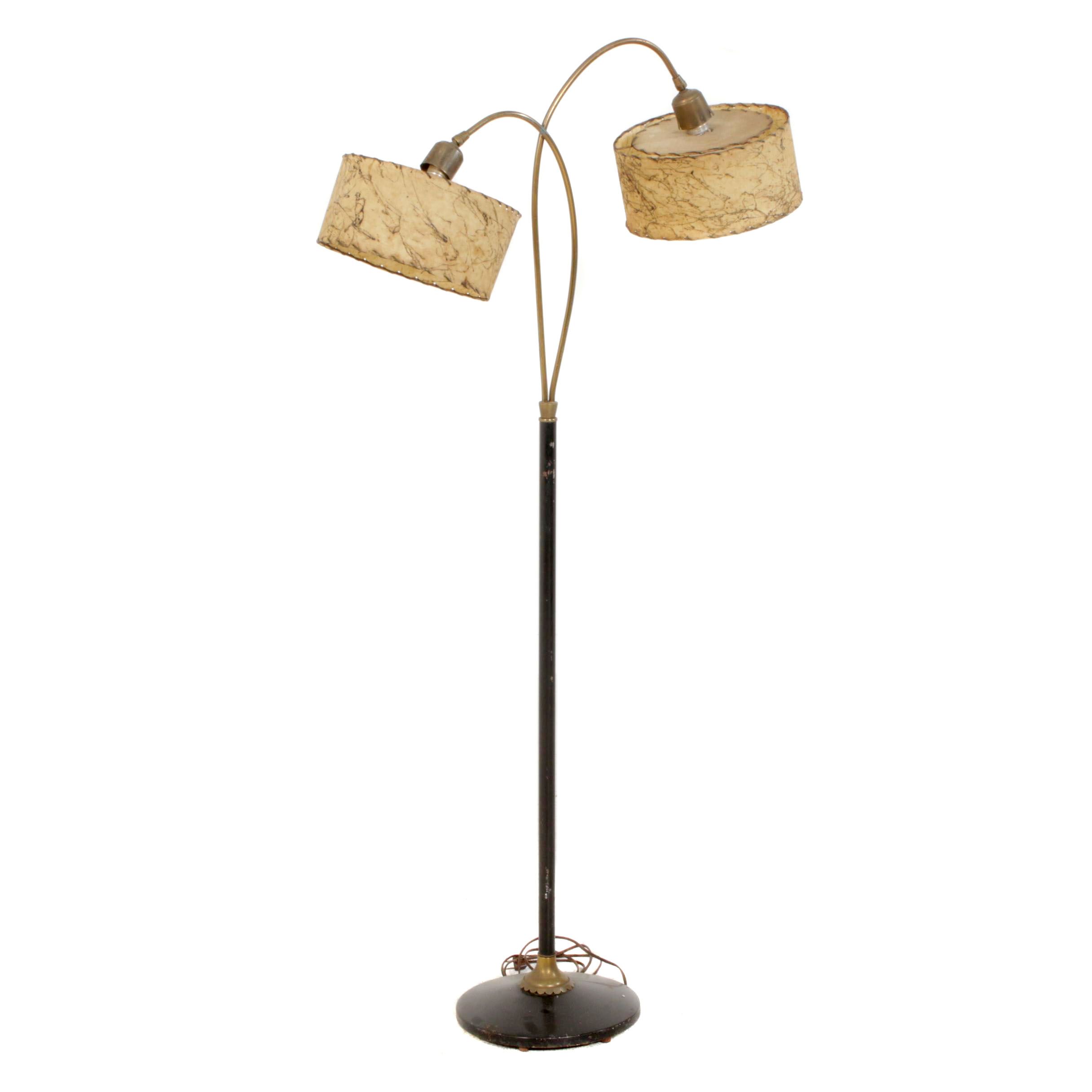 Mid Century Modern Gooseneck Floor Lamp with Fiberglass Shades