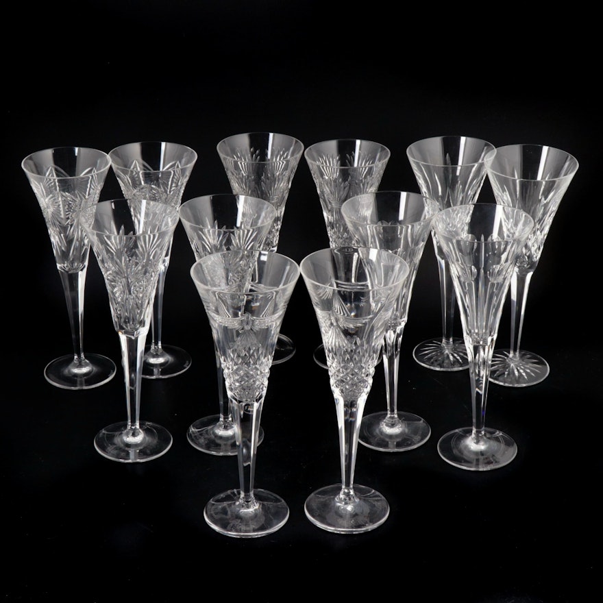 Waterford Crystal "Lismore" and "Millennium Series" Fluted Champagne Glasses