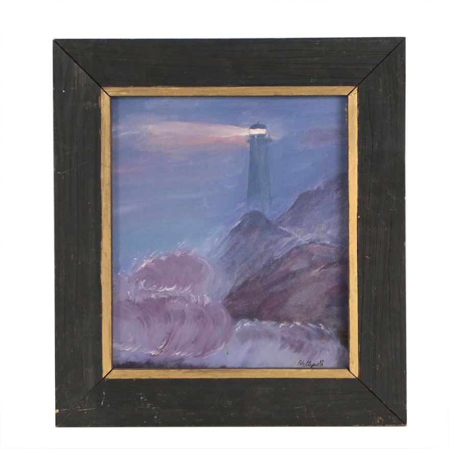 Oil Painting of a Lighthouse, Late 20th Century