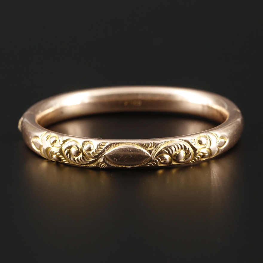 Circa 1900's EMCO Chaised Scrollwork Hinged Bracelet