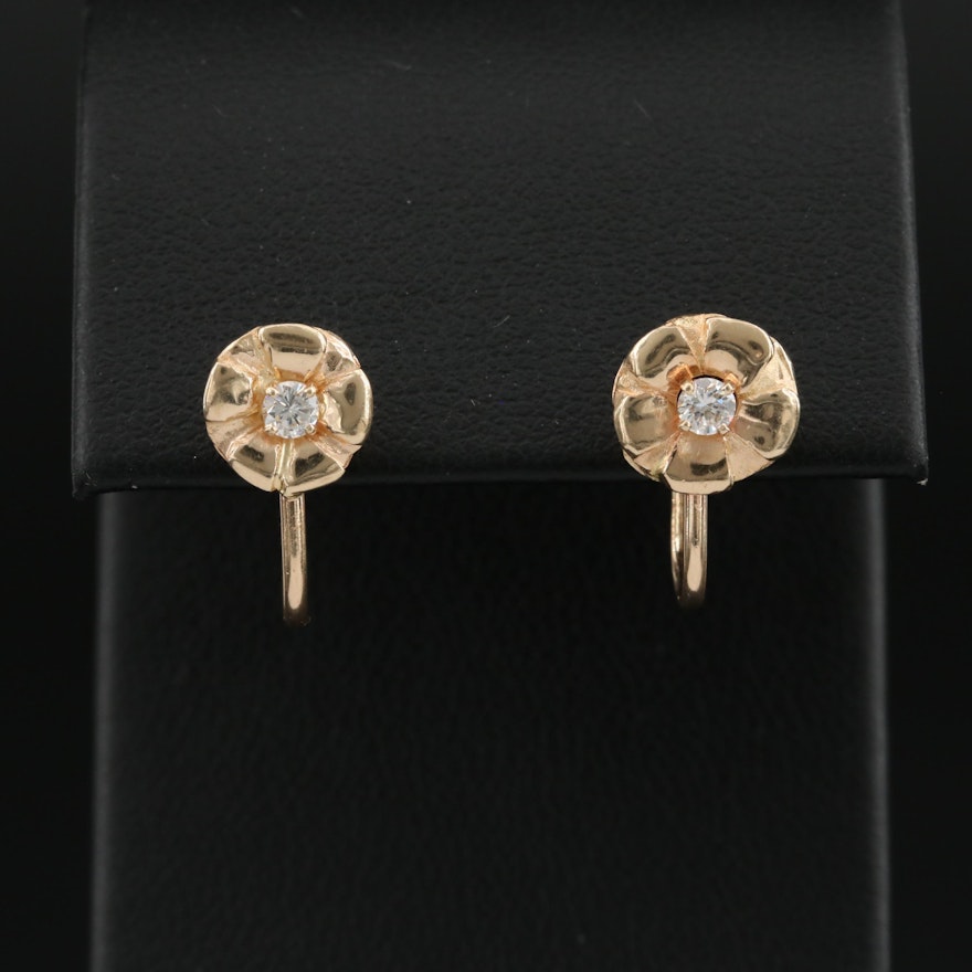 14K Yellow Gold 0.13 CTW Diamond Flower Motif Stud Earrings