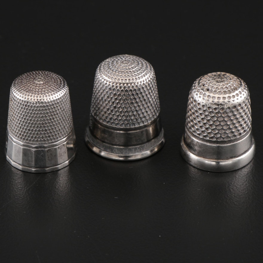 American Sterling Silver Sewing Thimbles Including Simons Bros.