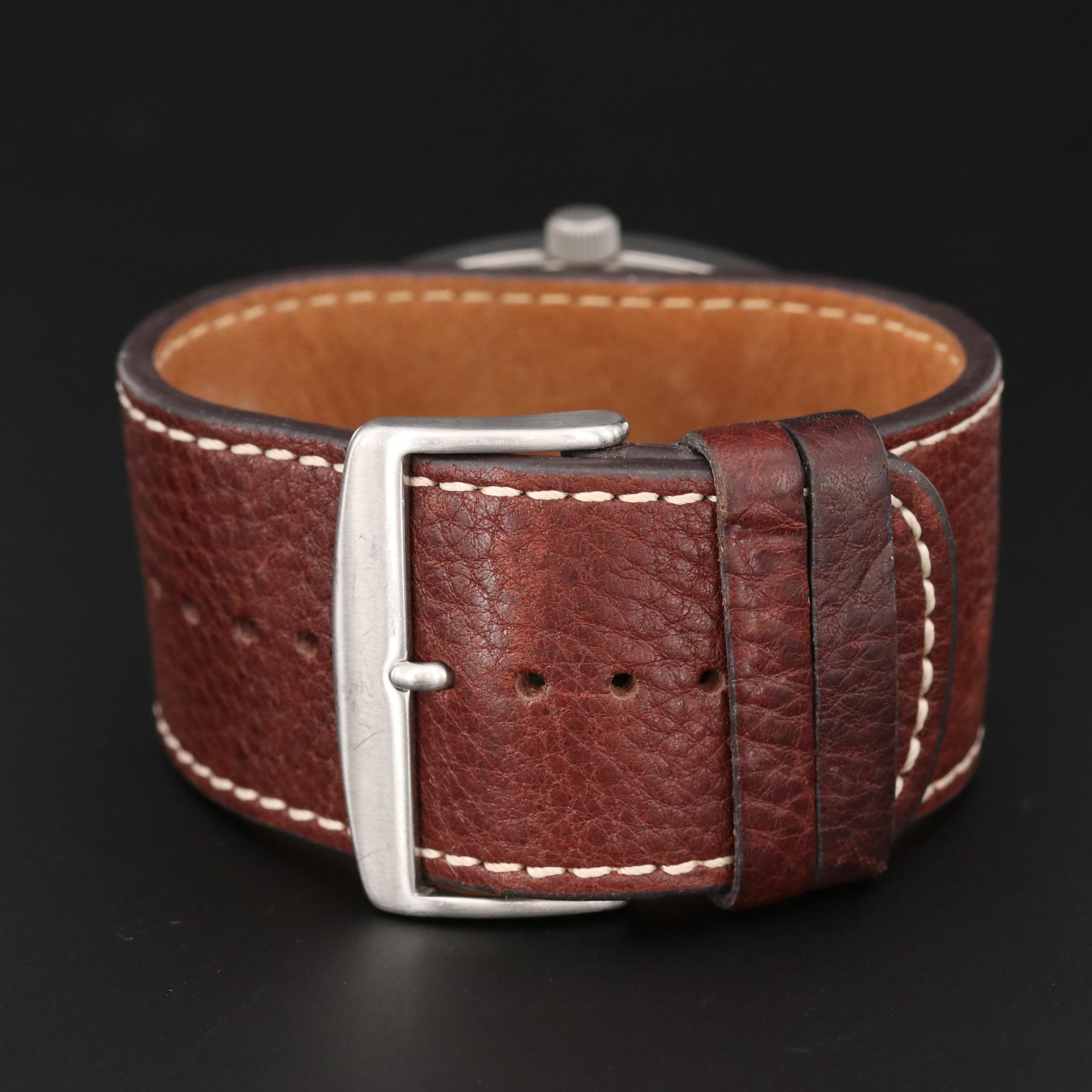 Guess Stainless Steel Quartz Watch on Leather Strap Band