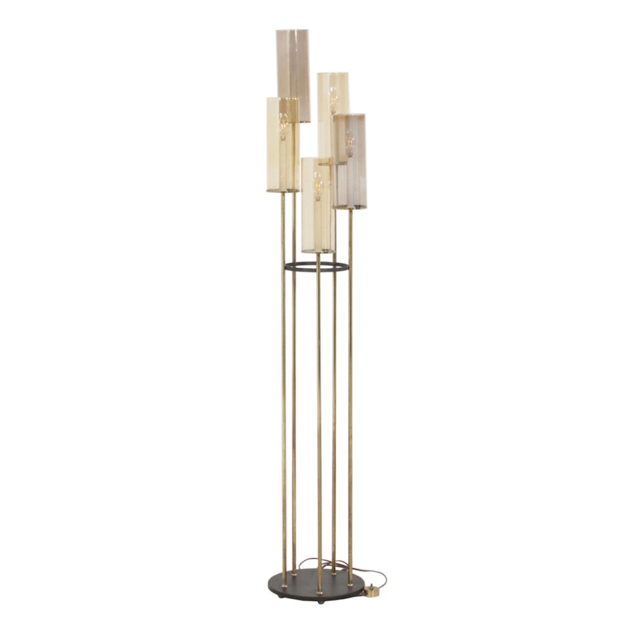 Lightolier Mid Century Modern Smoked Glass and Brass Floor Lamp