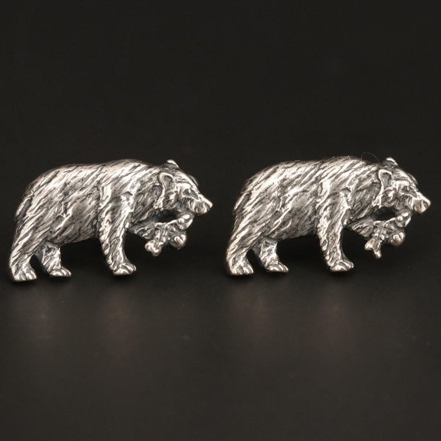 Kabana Sterling Silver Bear Stud Earrings