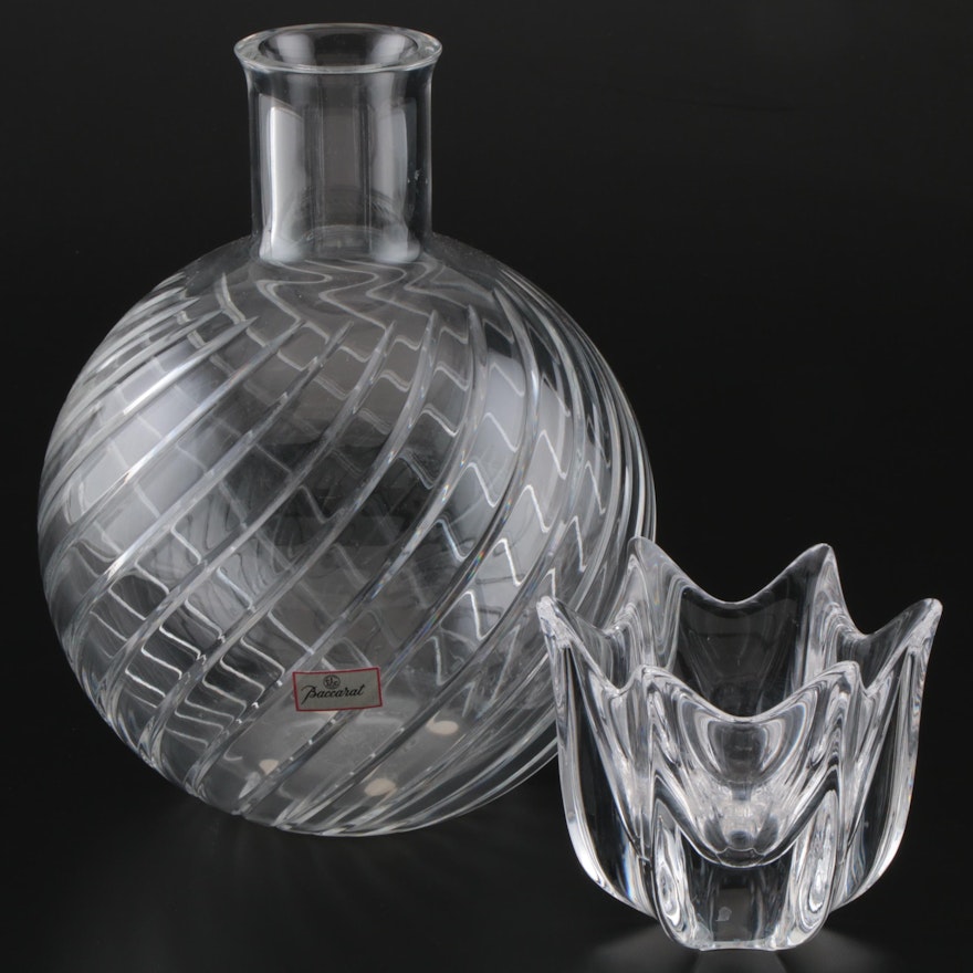 Baccarat Crystal "Cyclades" Vase with Orrefors "Belle" Crystal Bowl