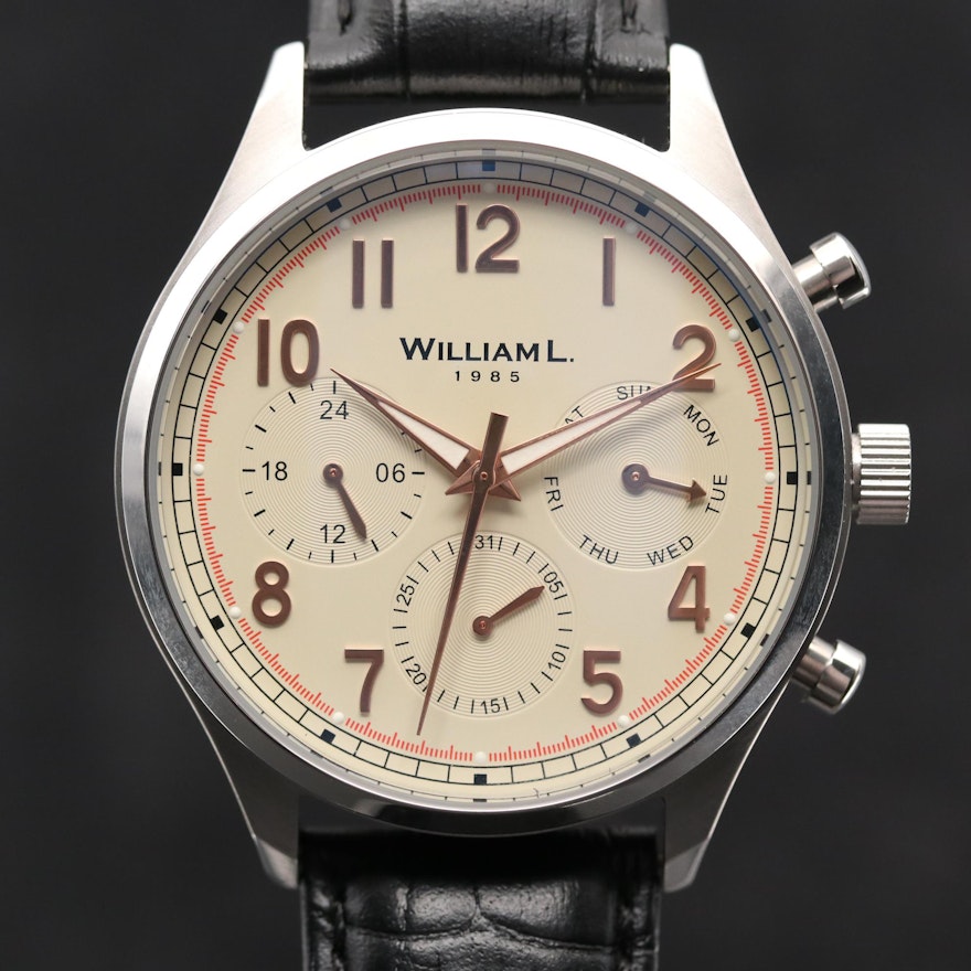 William L Vintage Style Stainless Steel Quartz Calendar Wristwatch