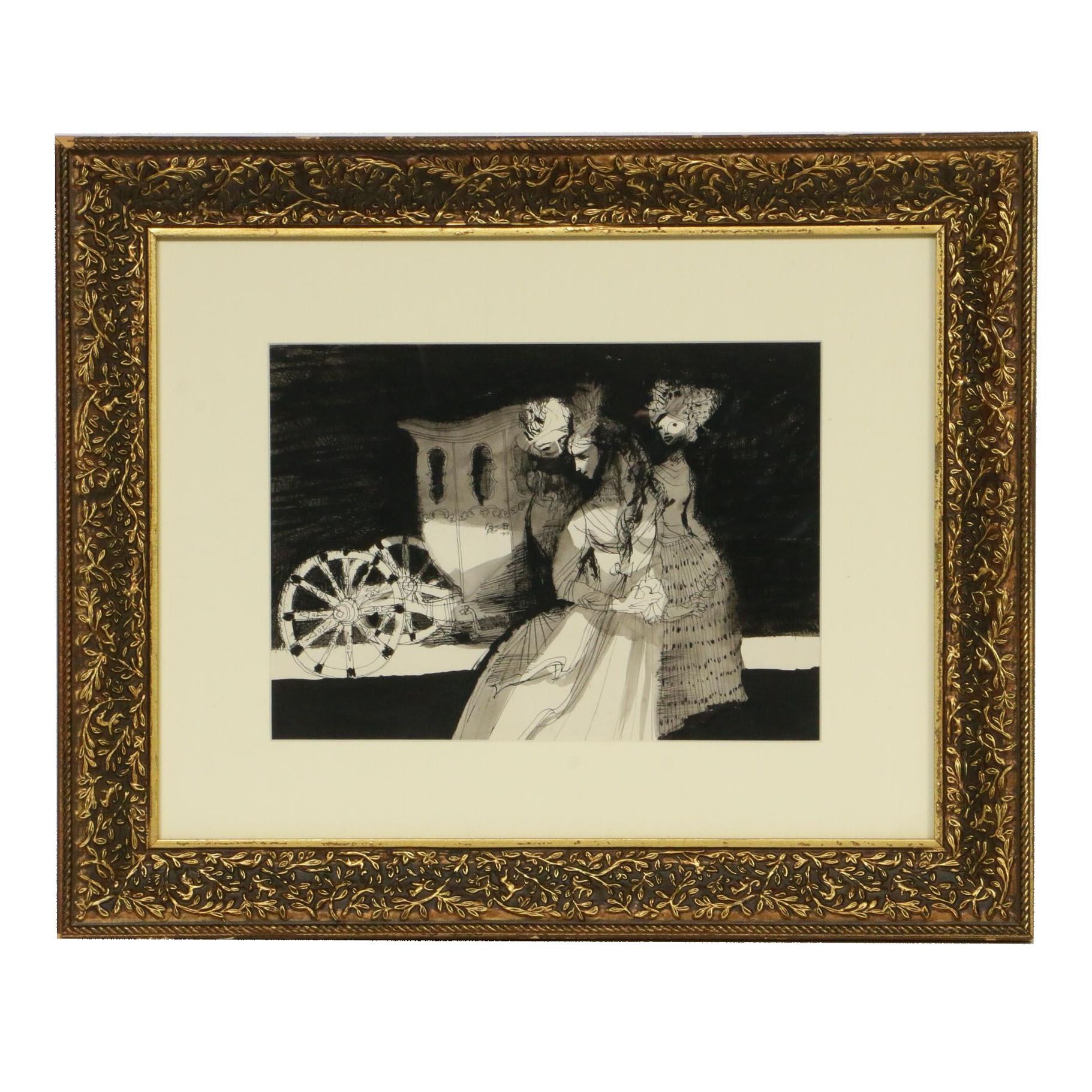 Josef Liesler Watercolor and Ink Painting for Marie Mervatova Children's Story