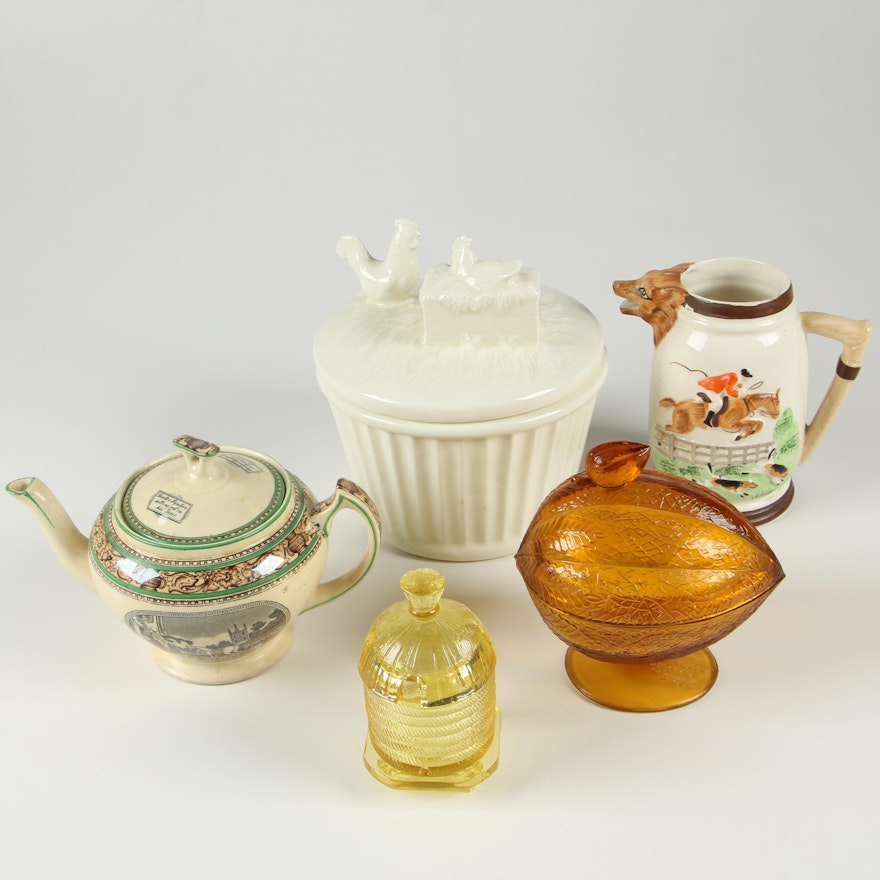 Adams Transferware Ceramic Teapot and Other Figural Table Accessories