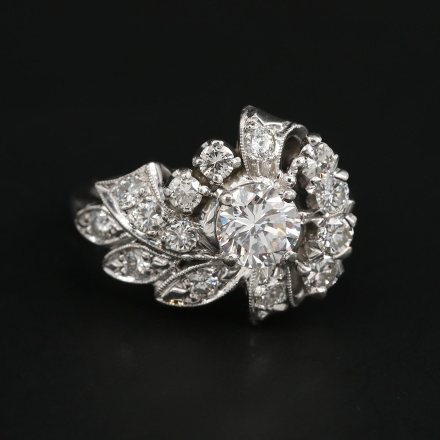 Vintage Platinum 1.39 CTW Diamond Cluster Ring