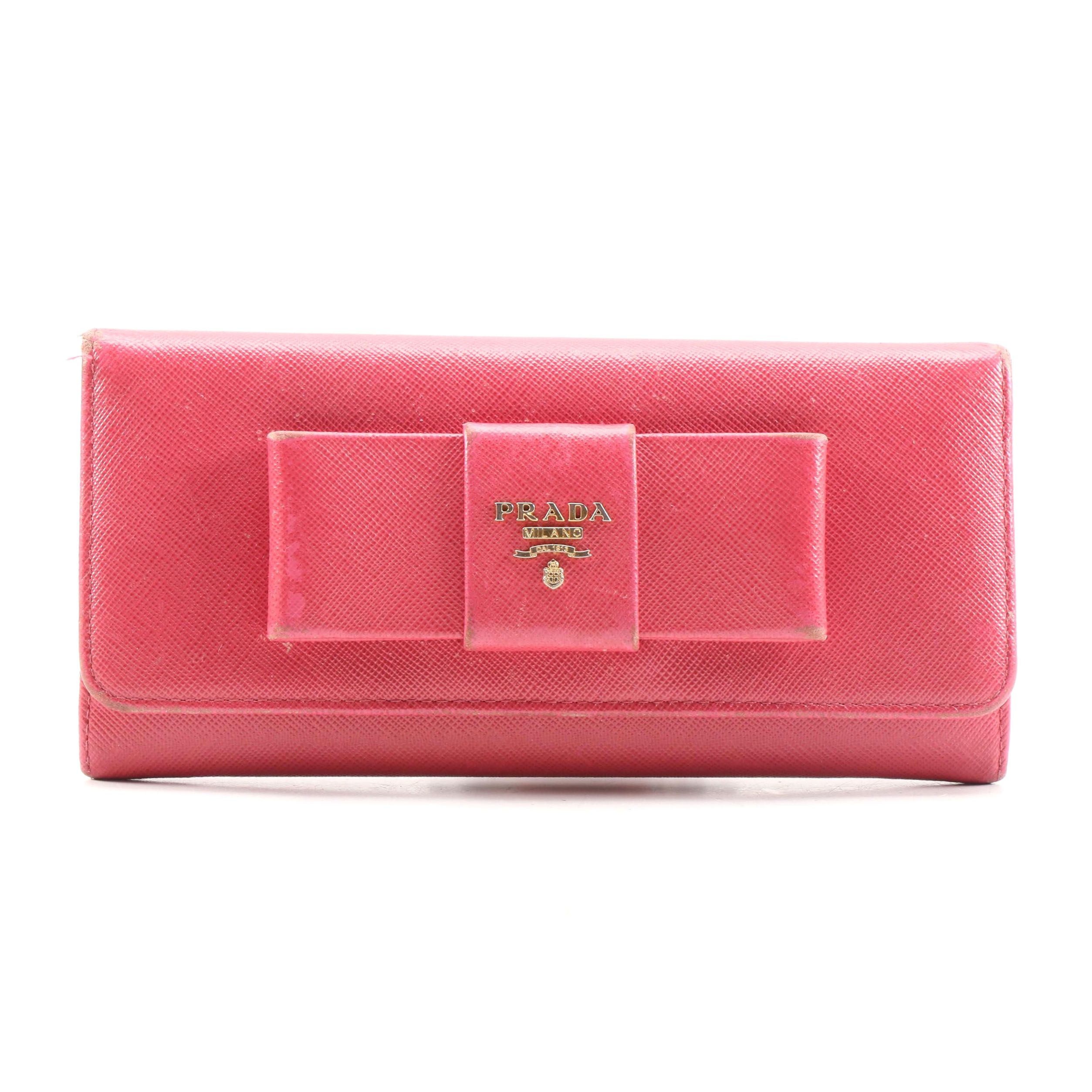 Prada Pink Saffiano Leather Bow Wallet