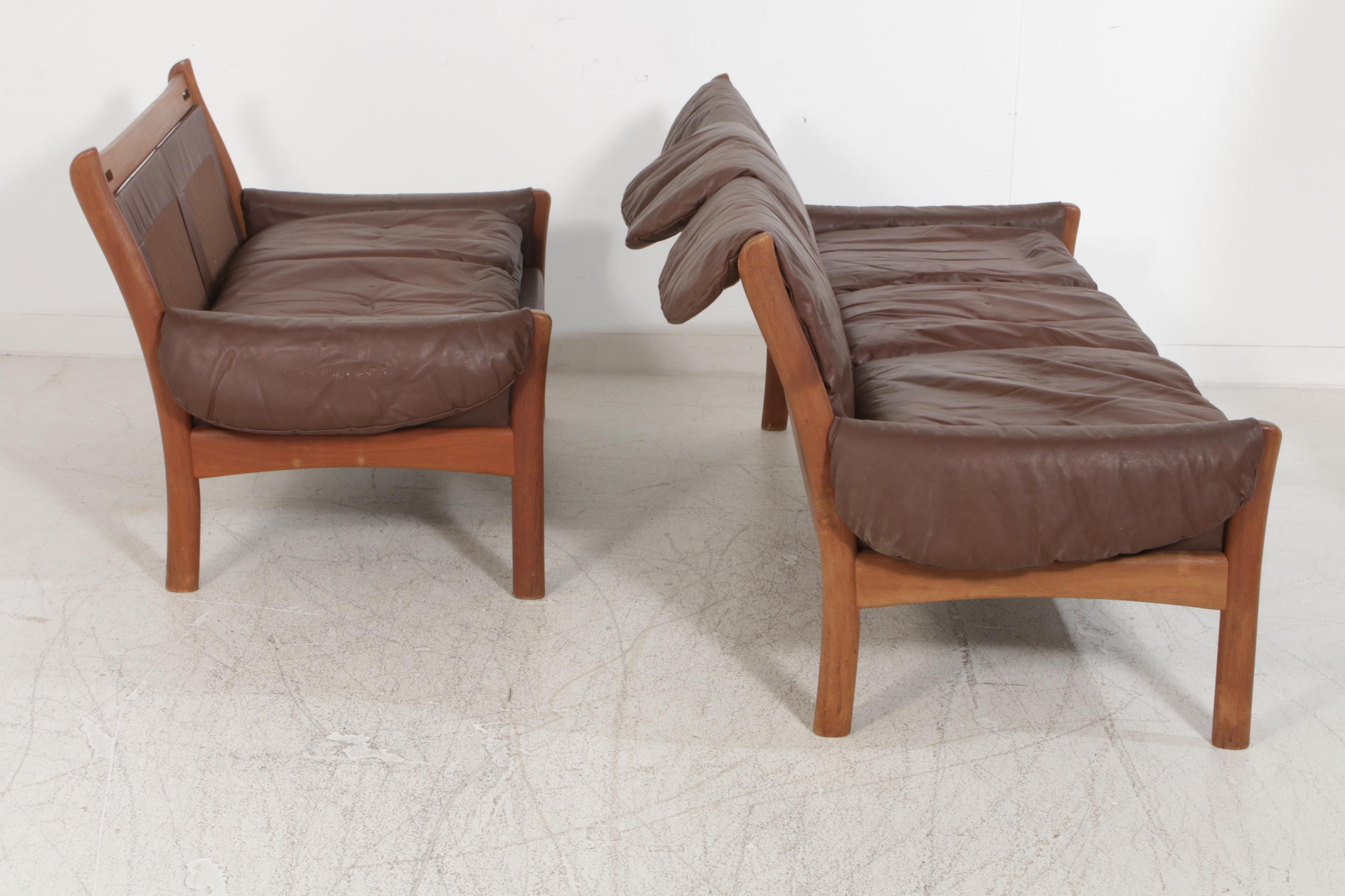 Dyrlund Danish Modern Teak and Leather Sofa and Loveseat, Mid 20th Century