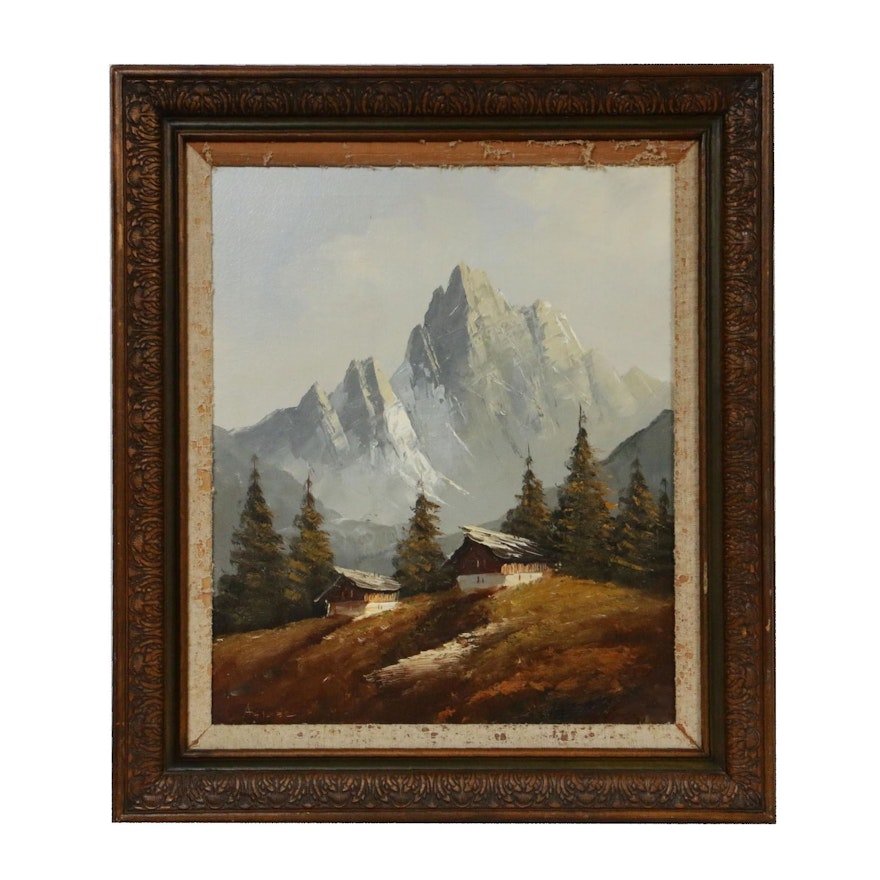 Alpine Landscape Oil Painting, Mid 20th Century