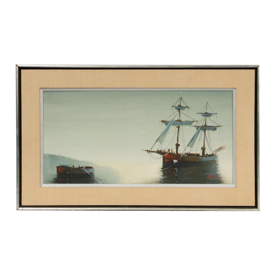 Marini Nautical Scene Oil Painting, Late 20th Century