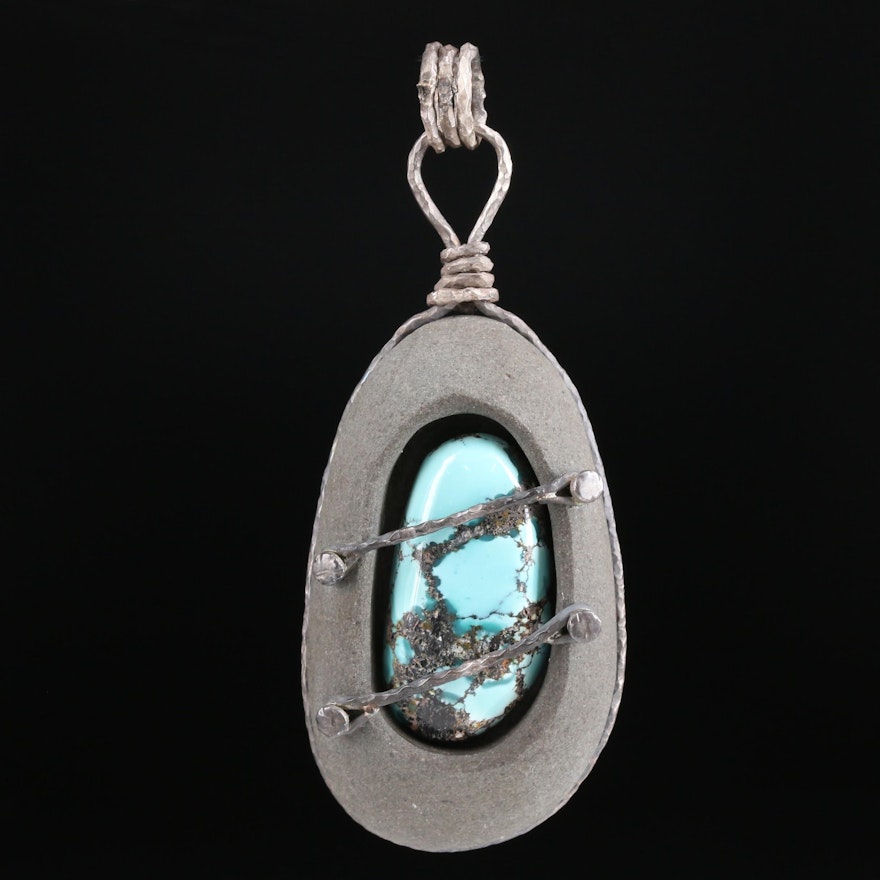 Sterling Silver Turquoise and River Rock Pendant