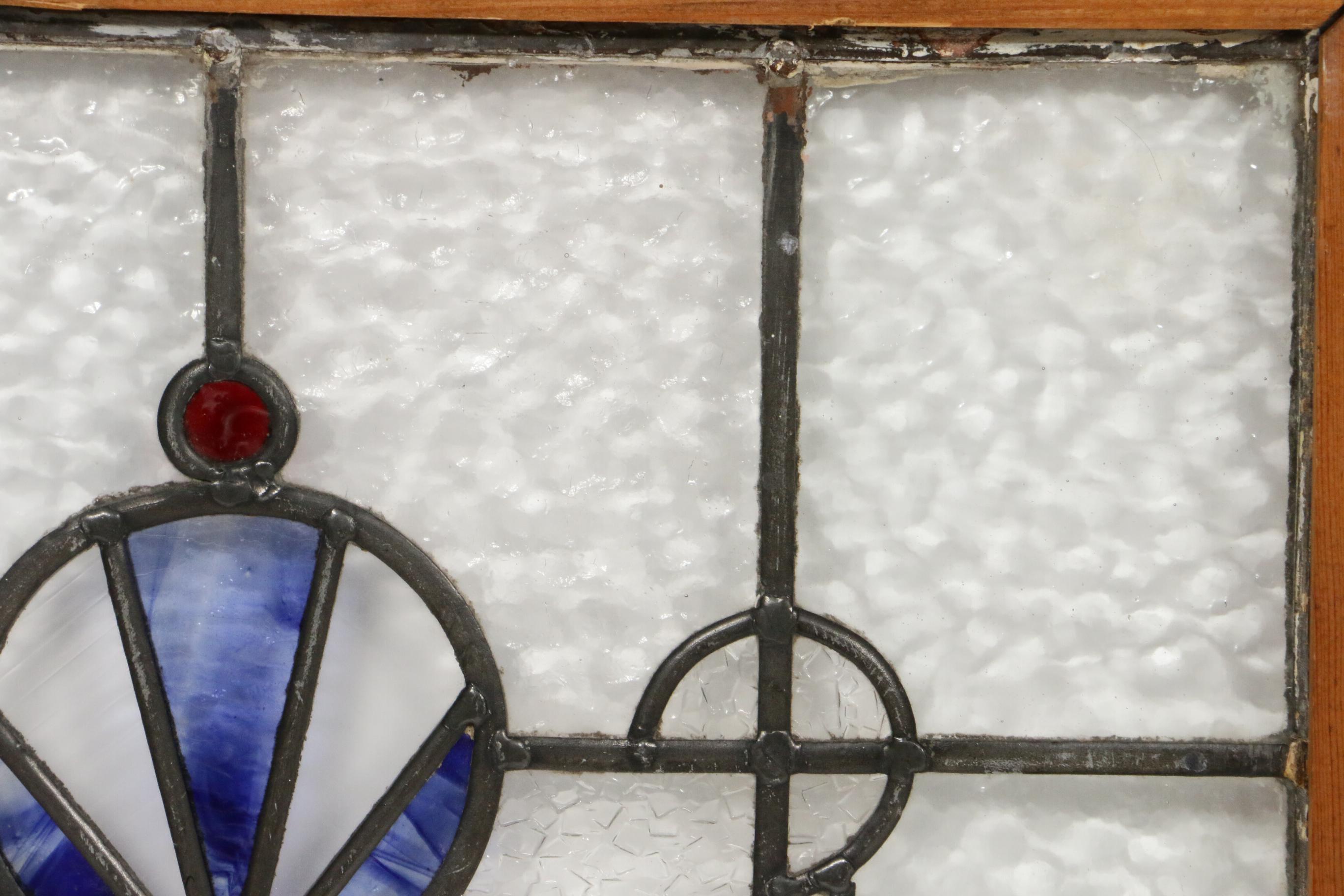 Leaded Stained Glass Window in Wooden Frame