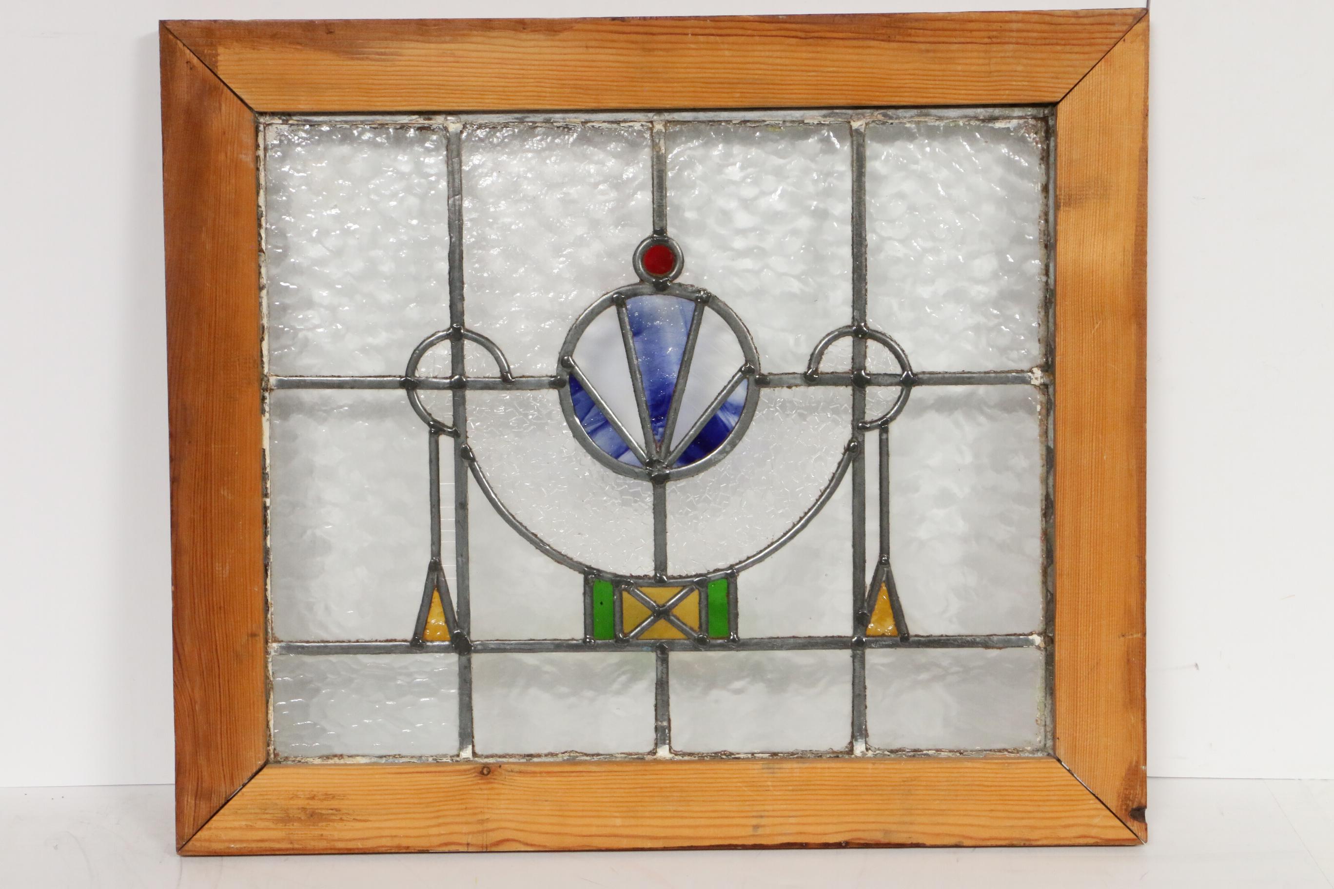 Leaded Stained Glass Window in Wooden Frame