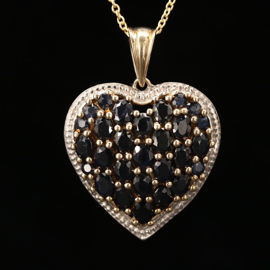 Sterling Silver Blue Sapphire Heart Pendant Necklace