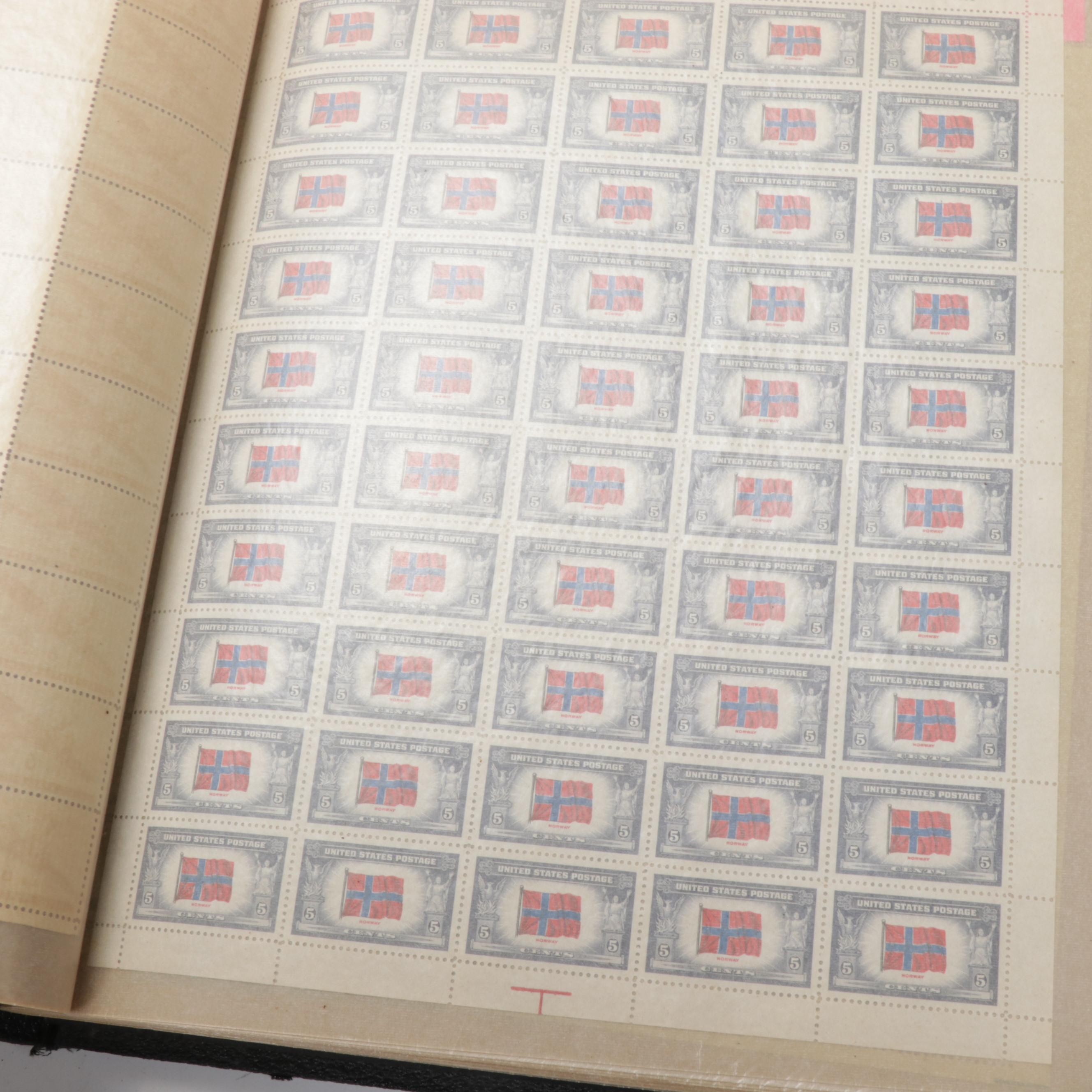 Mint Sheet Stamp Album Featuring Airmail and FDR Stamp Sheets