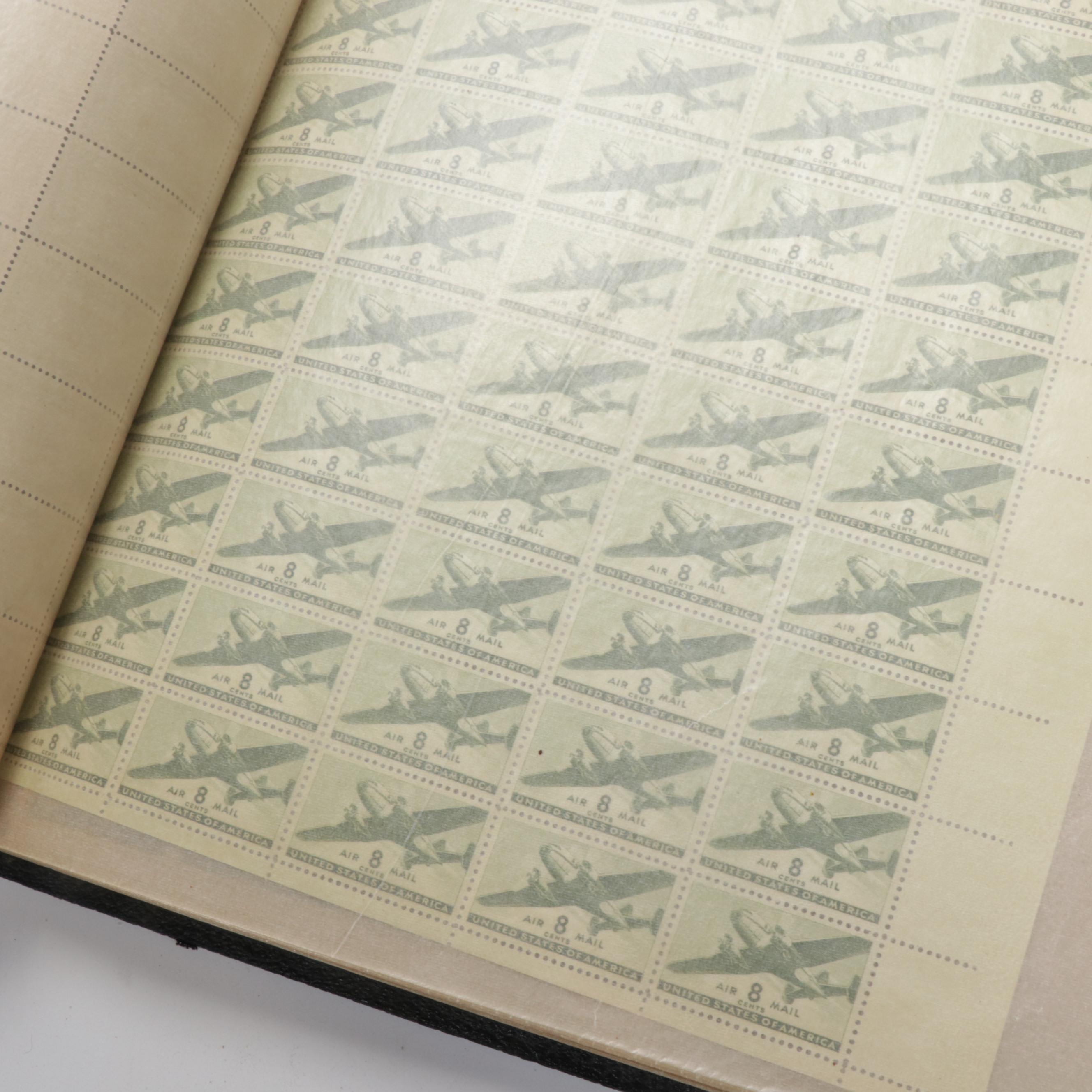 Mint Sheet Stamp Album Featuring Airmail and FDR Stamp Sheets