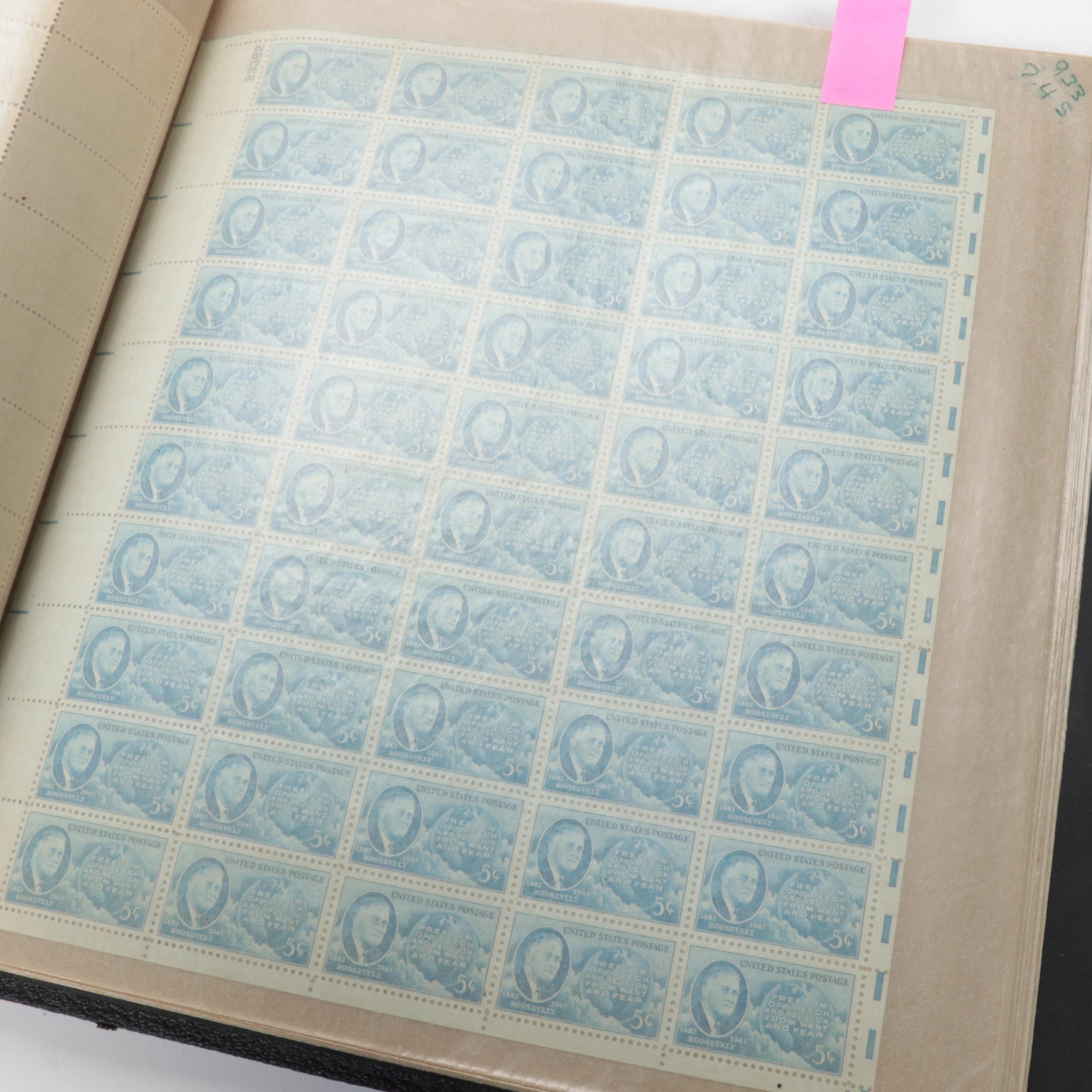Mint Sheet Stamp Album Featuring Airmail and FDR Stamp Sheets