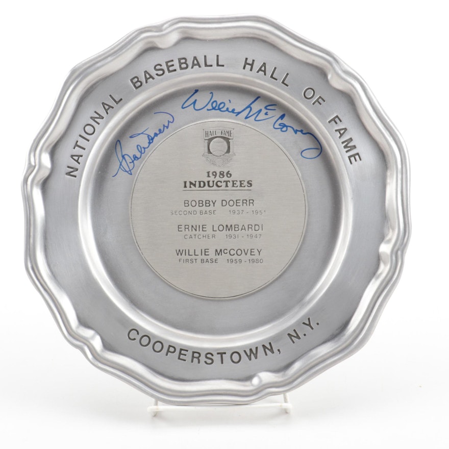 Willie McCovey and Bobby Doerr Signed 1986 Hall of Fame Induction Pewter Plate