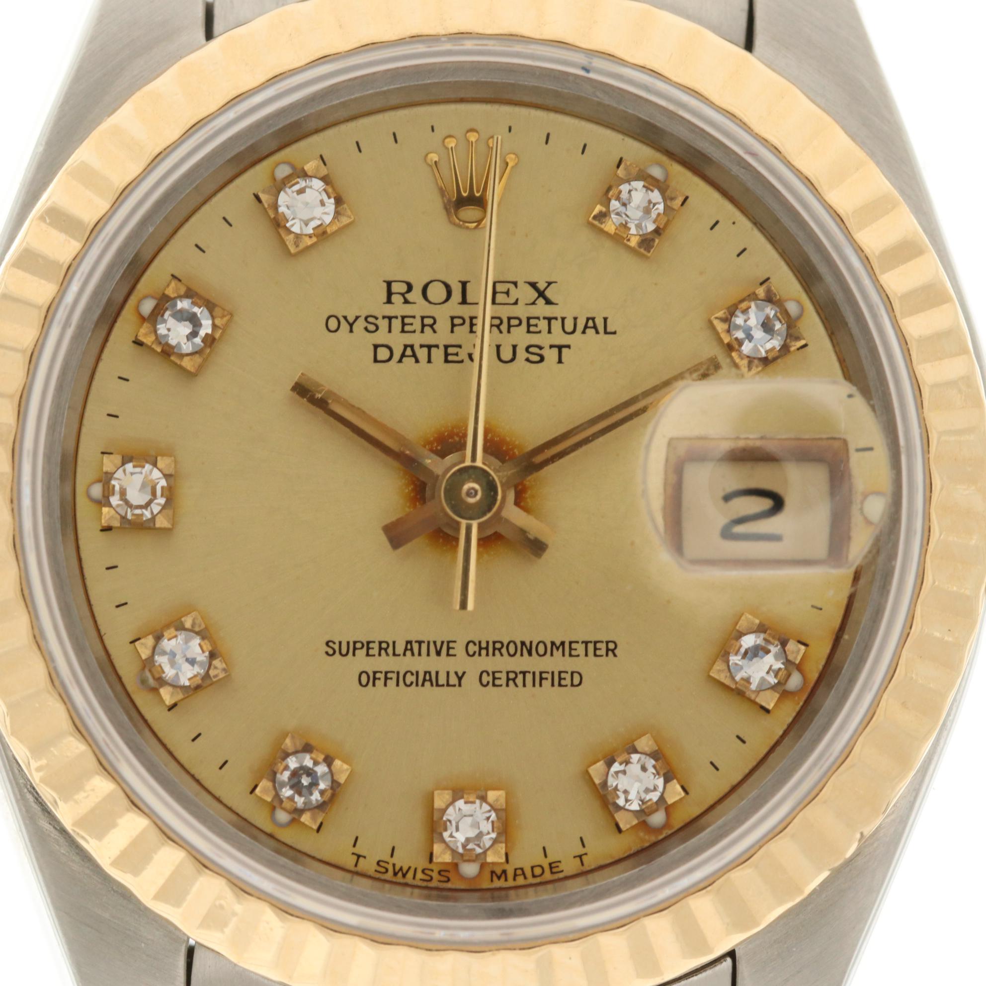 Rolex Datejust 18K Gold and Stainless Steel Watch with Diamond Dial