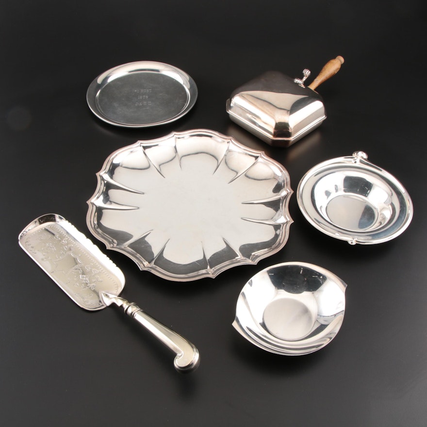 Stieff Pewter Tray and Silver Plate Serveware