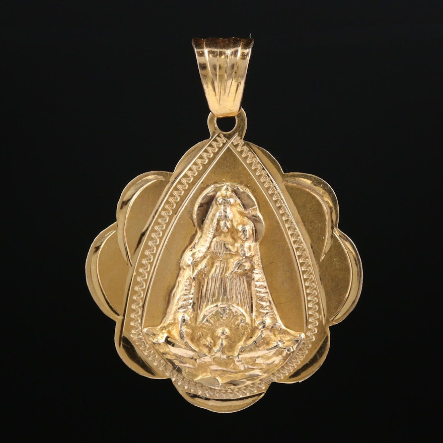 14K Yellow Gold Mother Mary Pendant