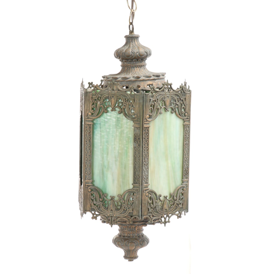 Gothic Revival Style Lantern with Slag Glass Panels