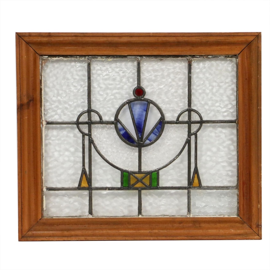 Leaded Stained Glass Window in Wooden Frame