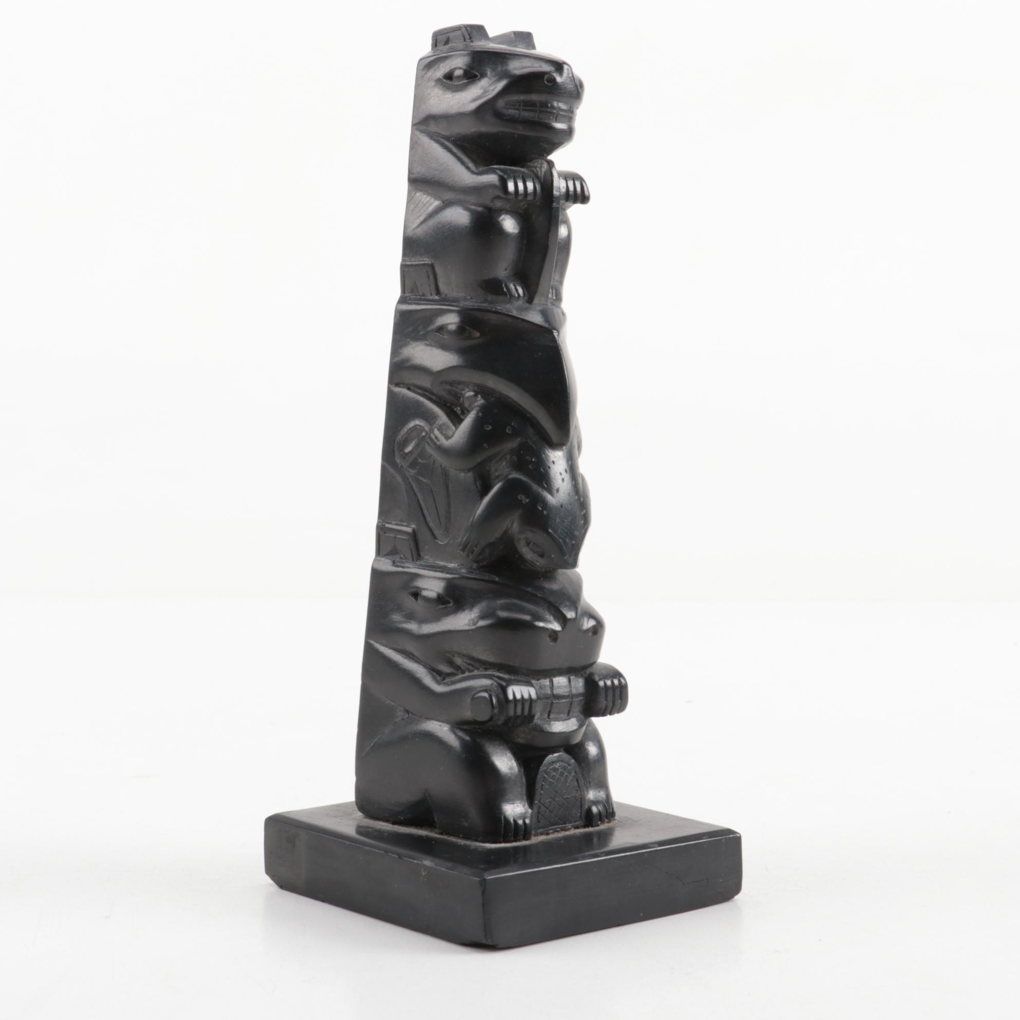 Ed Calder Haida Argillite Totem Pole Carving