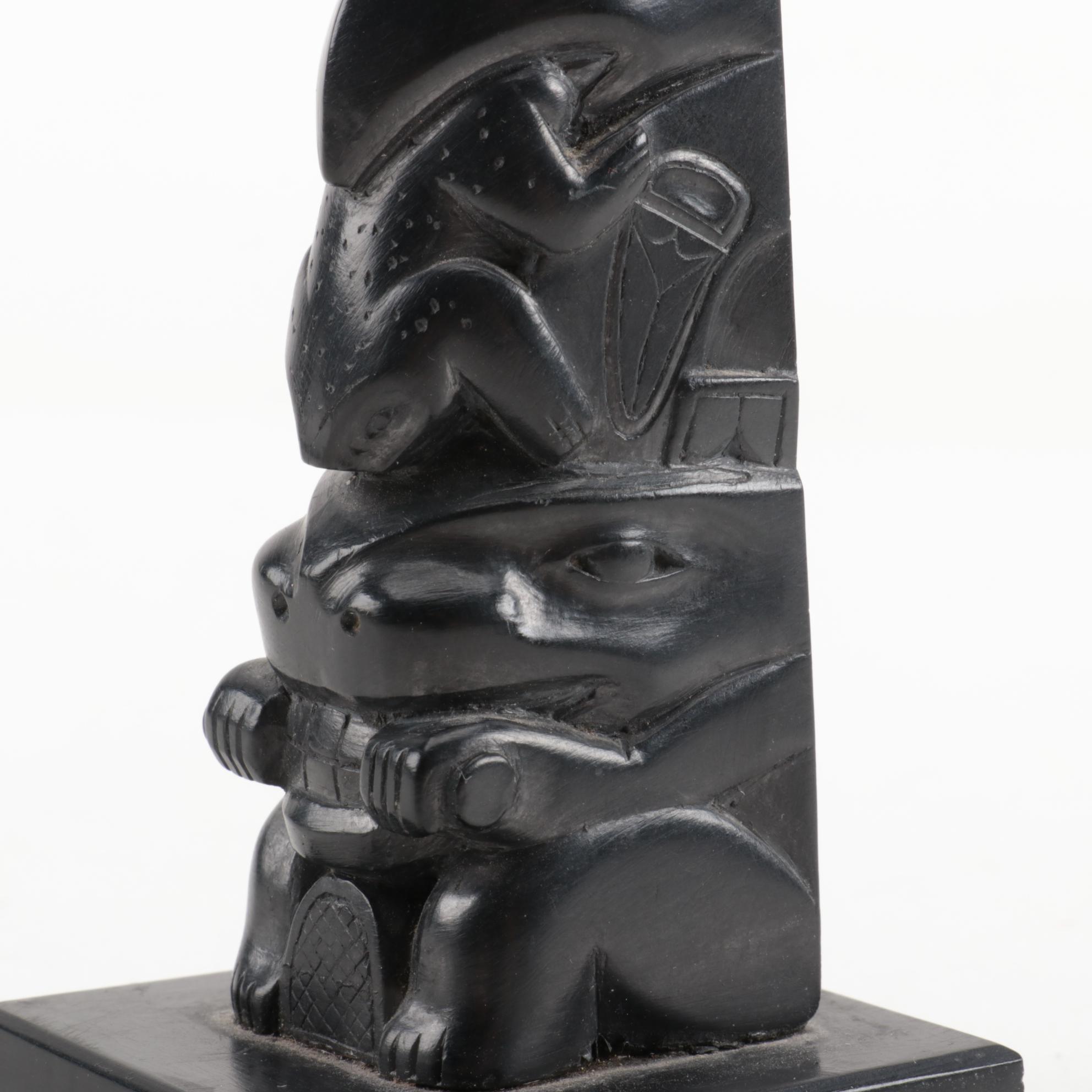 Ed Calder Haida Argillite Totem Pole Carving