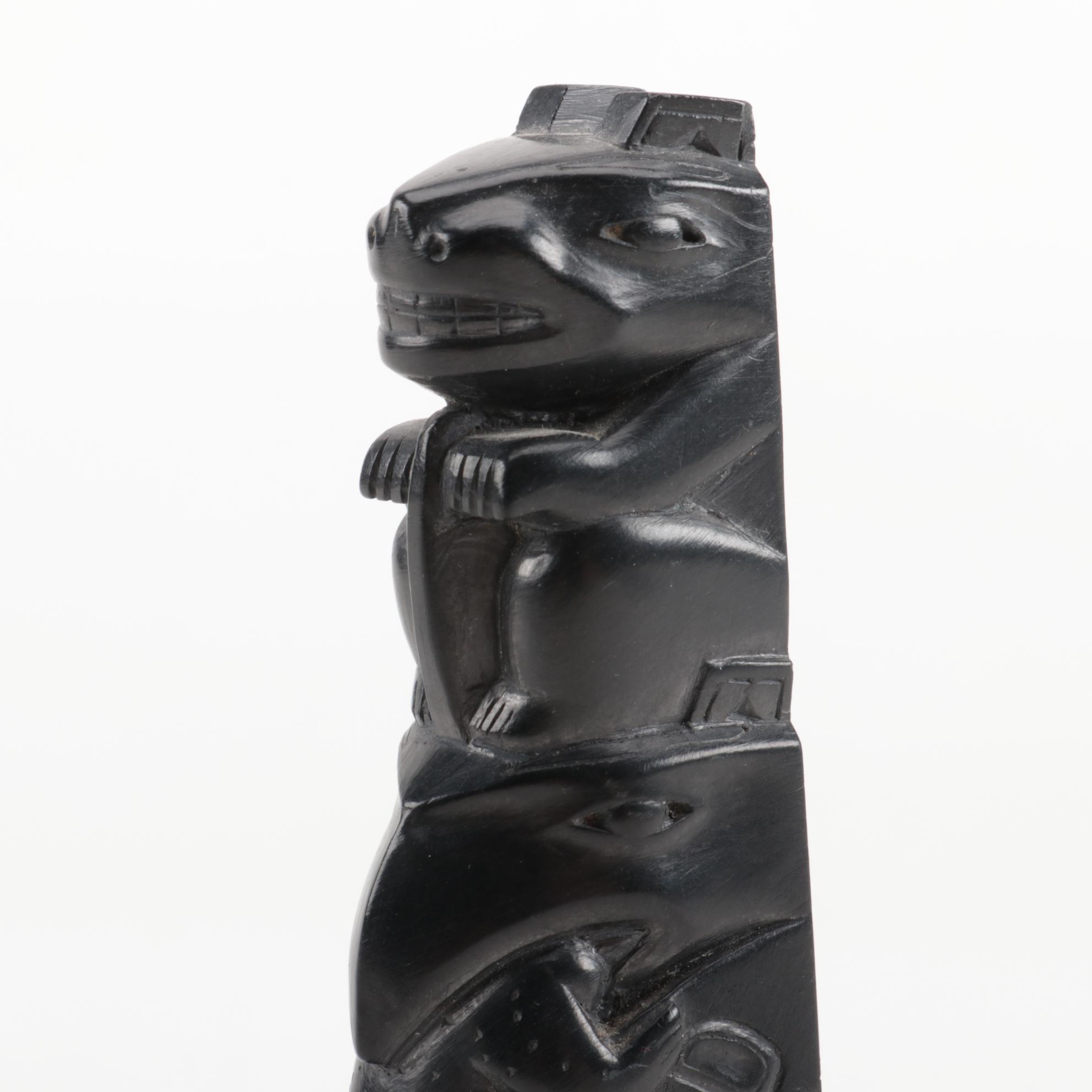 Ed Calder Haida Argillite Totem Pole Carving