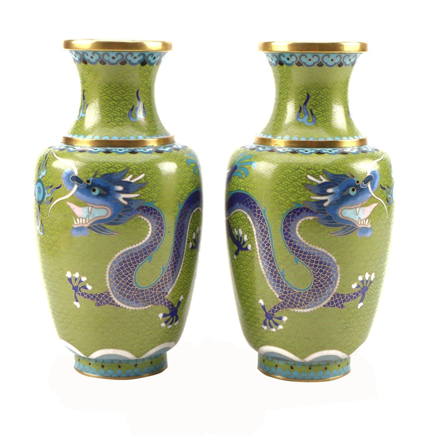 Japanese Cloisonne Vases with Dragon Motif